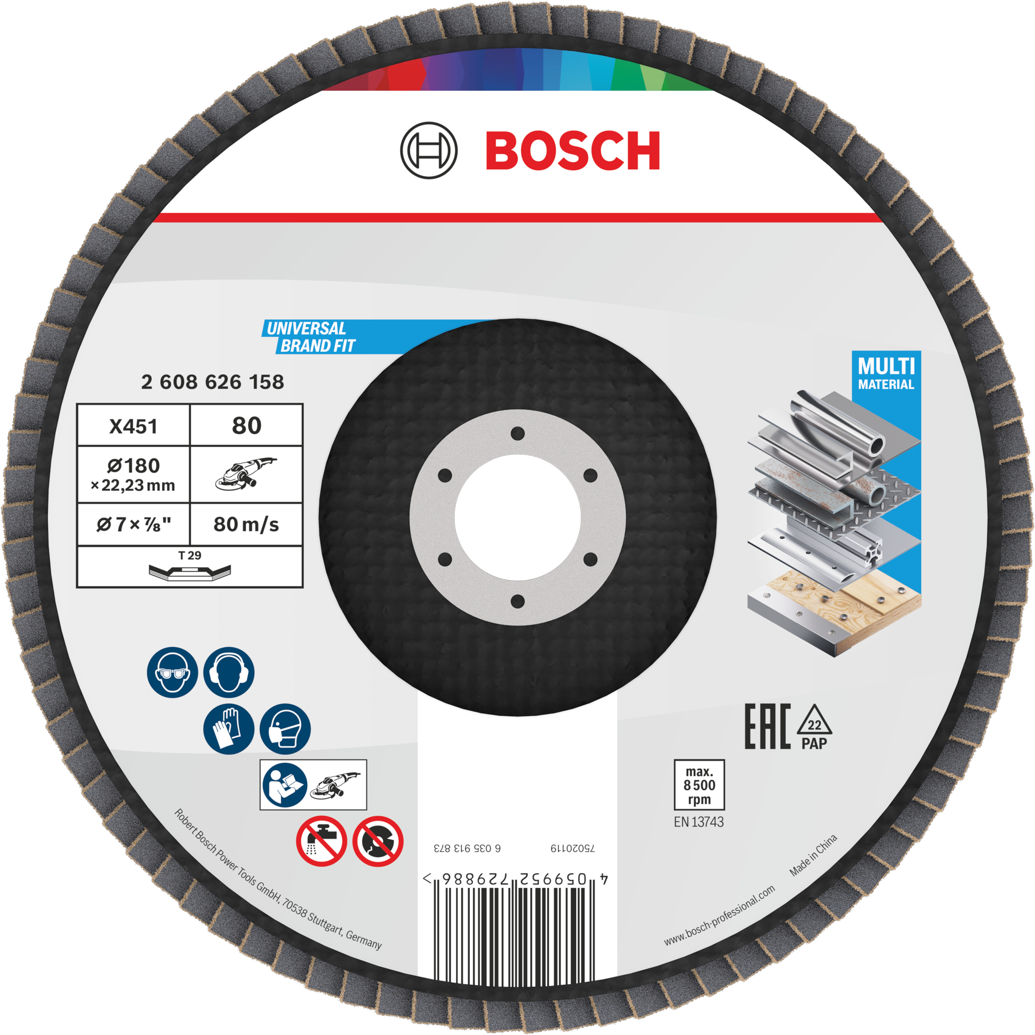 Bosch Accessoires X451 Lamellenschuurschijf | 180 x 22,23 mm | G80 | T29 - 2608626158