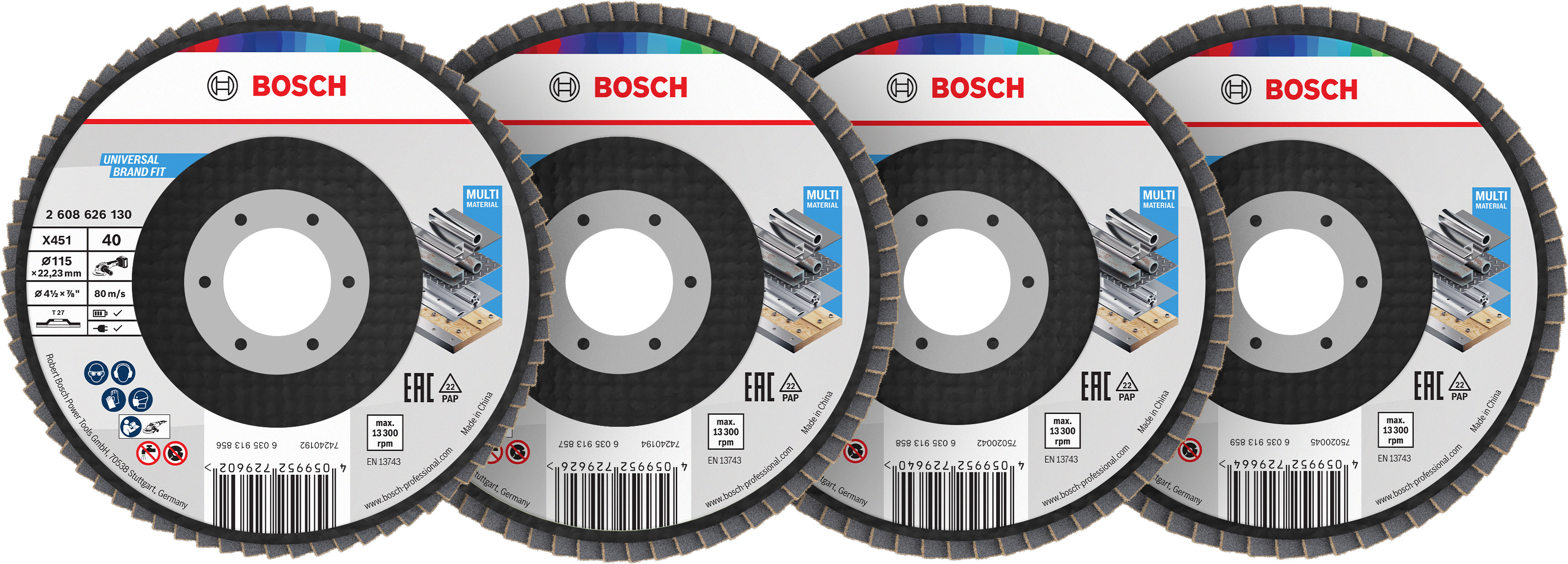 Bosch Accessoires X451 Lamellenschuurschijfset | 115 x 22,23 mm | G40; 60; 80; 120 | T27 | 60 stuks - 2608626163