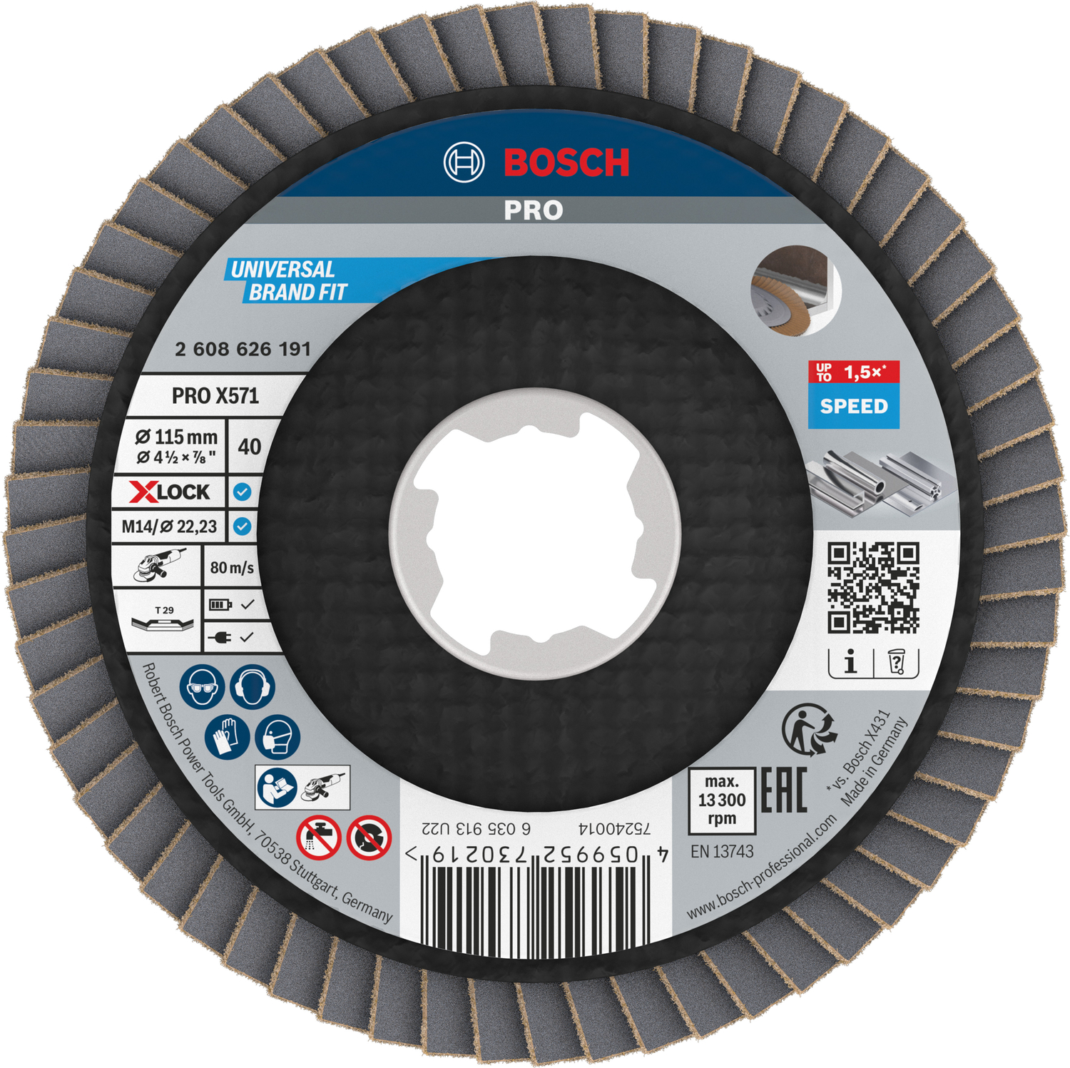 Bosch accessoires PRO X571 Lamellenschuurschijf lange lamellen | Ø115 G40 X-LOCK - 2608626191
