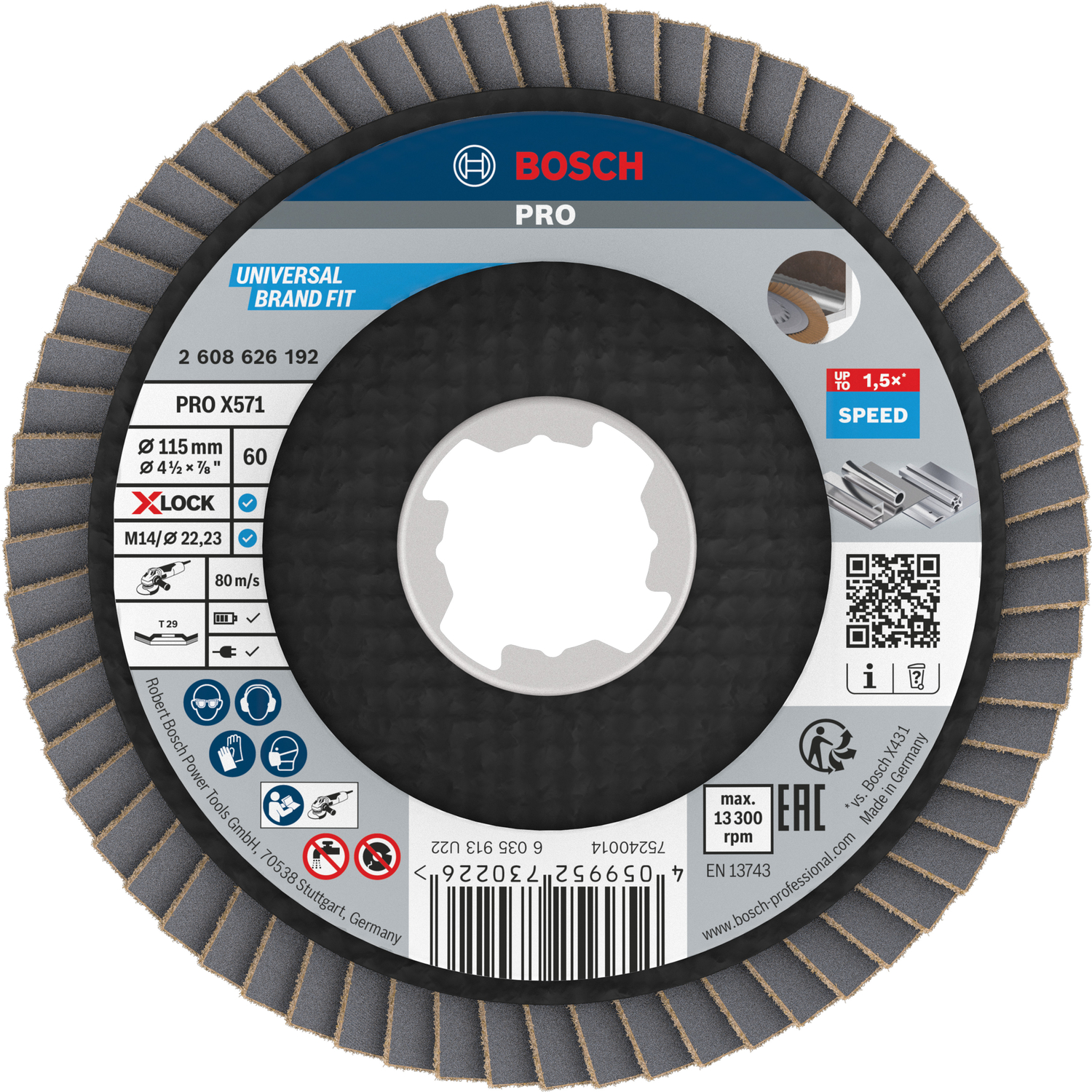 Bosch accessoires PRO X571 Lamellenschuurschijf lange lamellen | Ø115 G60 X-LOCK - 2608626192