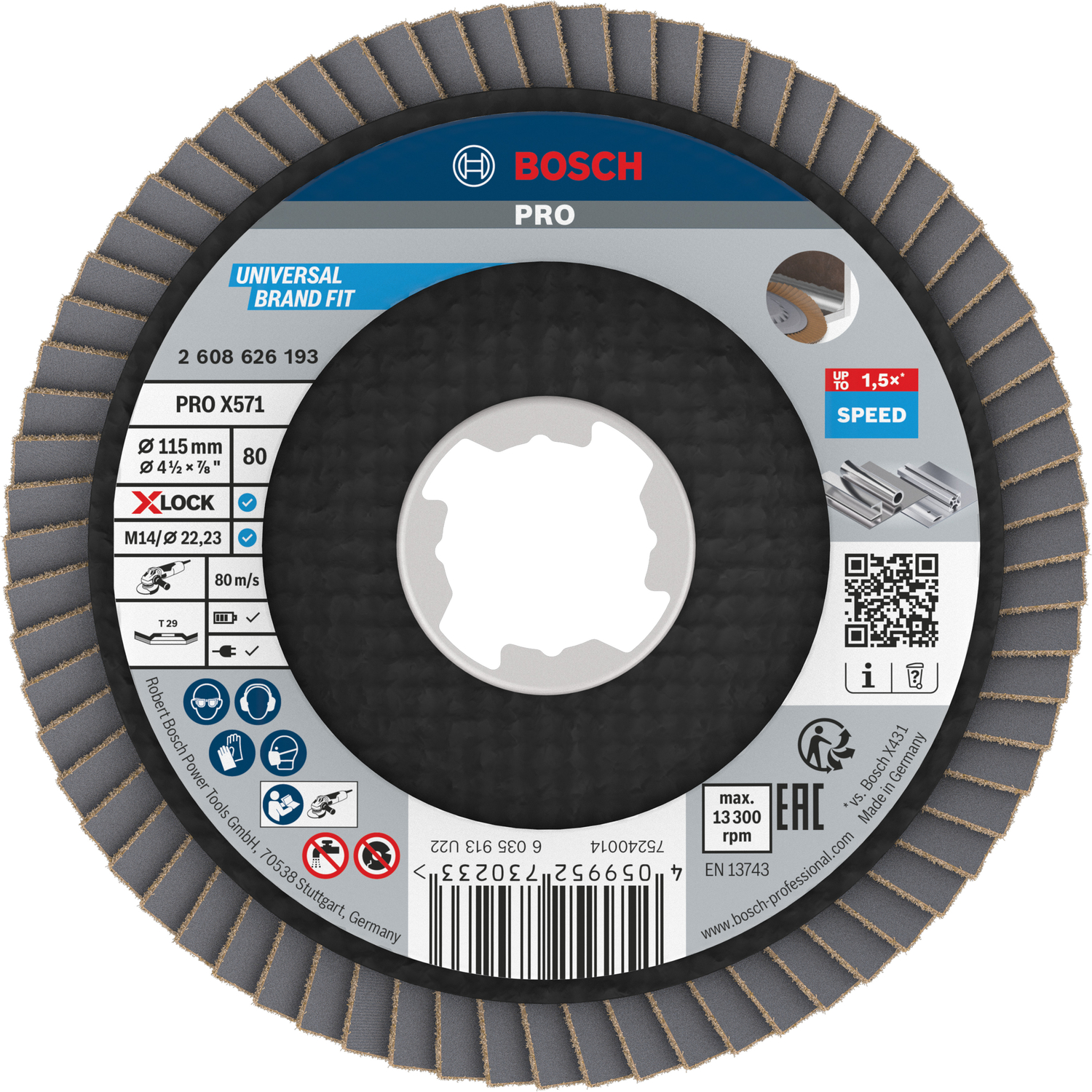 Bosch accessoires PRO X571 Lamellenschuurschijf lange lamellen | Ø115 G80 X-LOCK - 2608626193