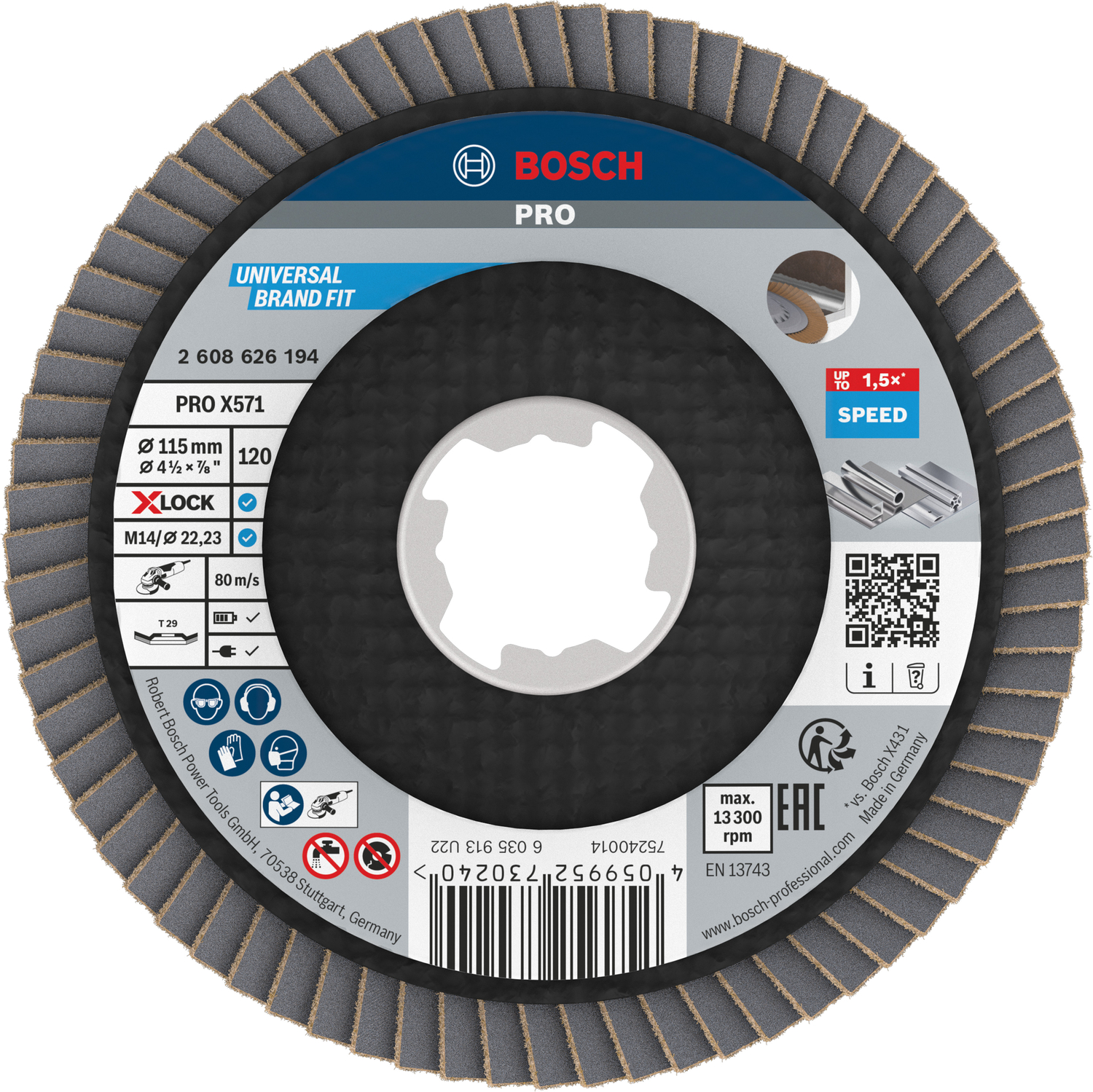Bosch accessoires PRO X571 Lamellenschuurschijf lange lamellen | Ø115 G120 X-LOCK - 2608626194