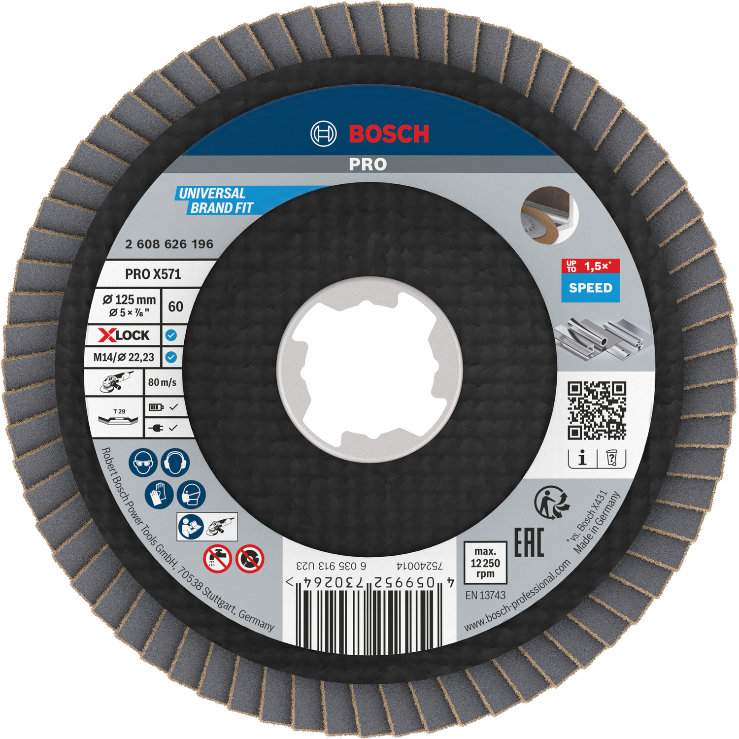Bosch accessoires PRO X571 Lamellenschuurschijf lange lamellen | Ø125 G60 X-LOCK - 2608626196