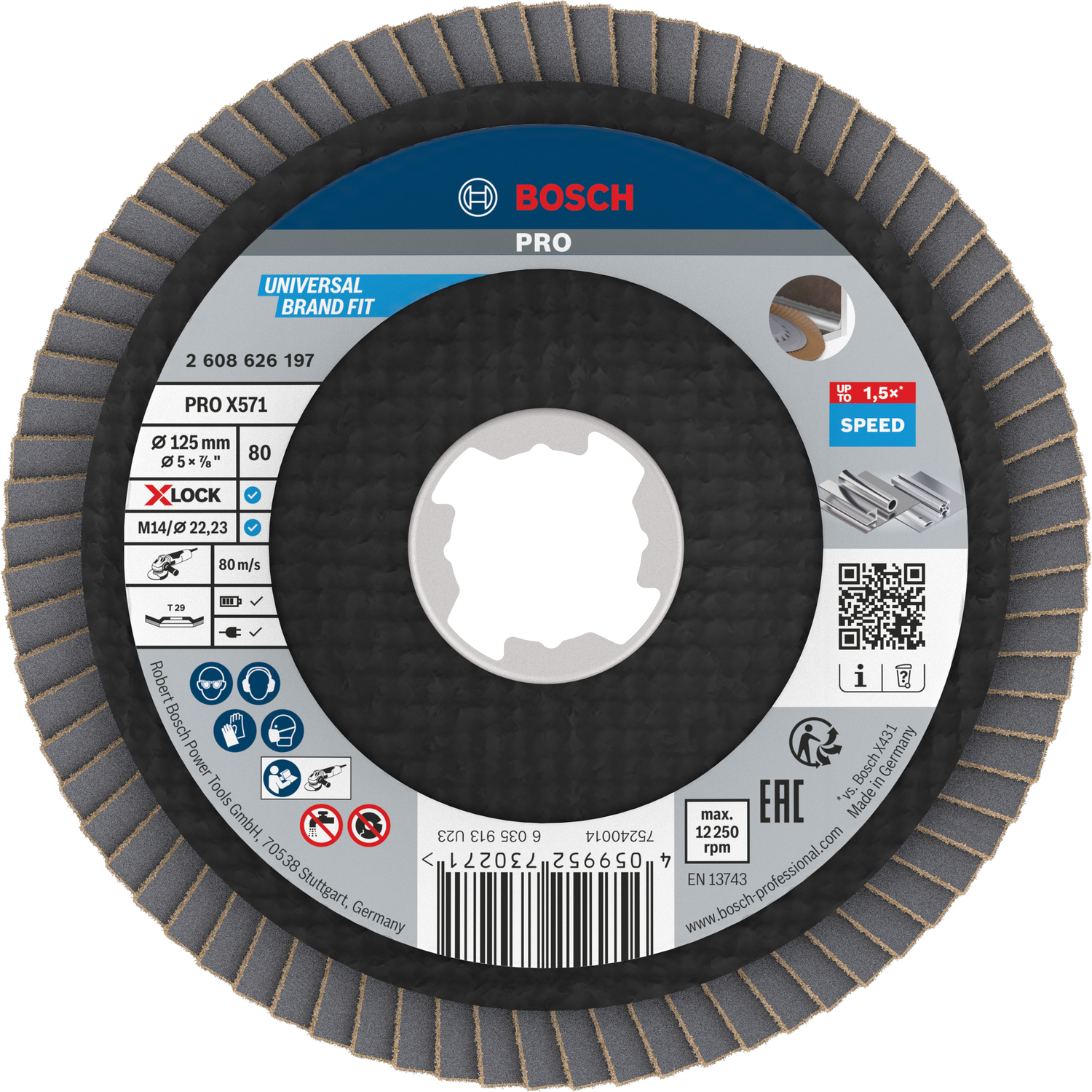 Bosch accessoires PRO X571 Lamellenschuurschijf lange lamellen | Ø125 G80 X-LOCK - 2608626197