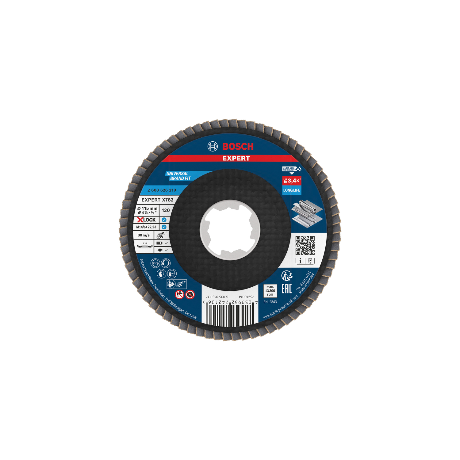 Bosch accessoires EXPERT X782 Ceramic Lamellenschijf | Ø115 schuin G120 Fiber X-LOCK - 2608626219