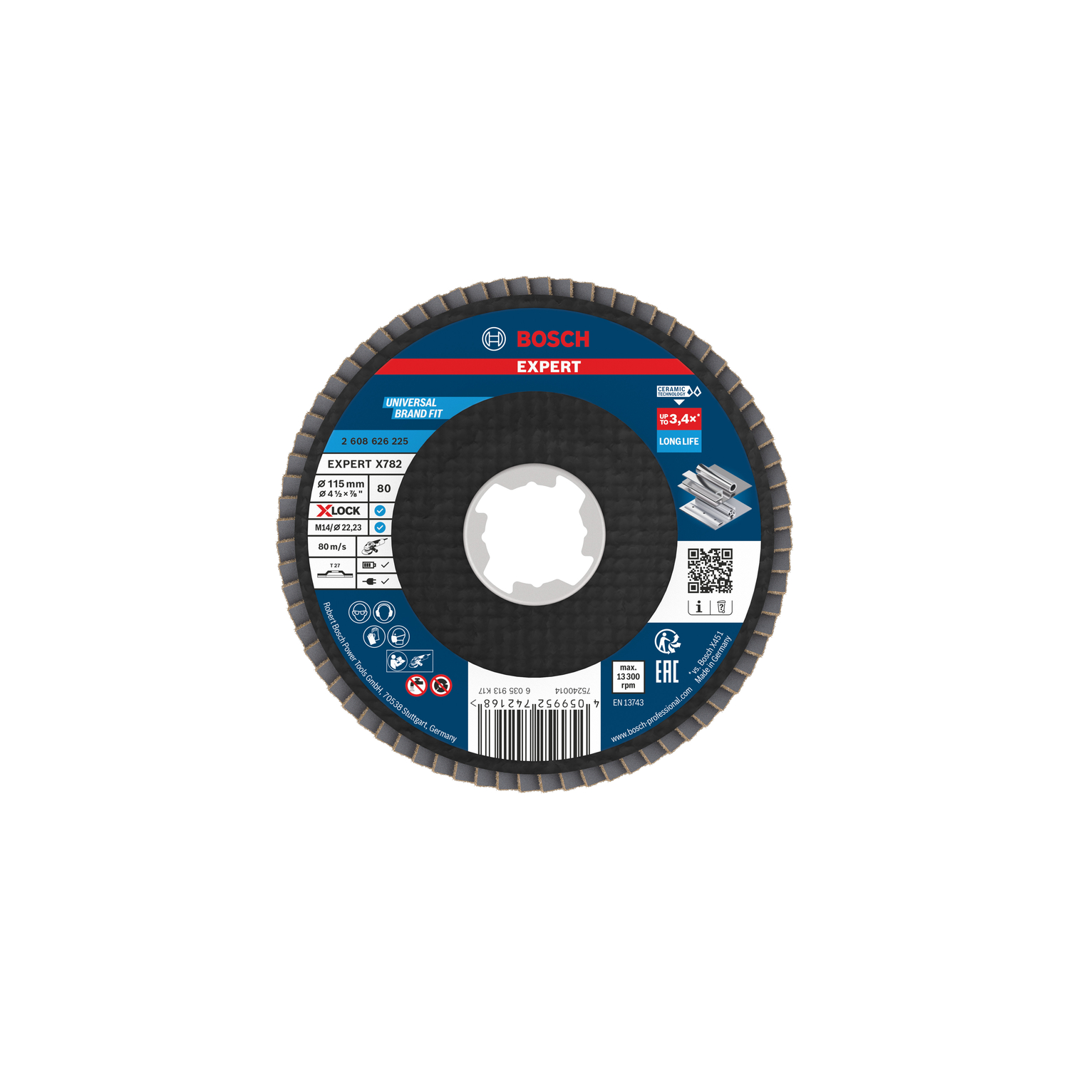 Bosch accessoires EXPERT X782 Ceramic Lamellenschijf | Ø115 recht G80 Fiber X-LOCK - 2608626225
