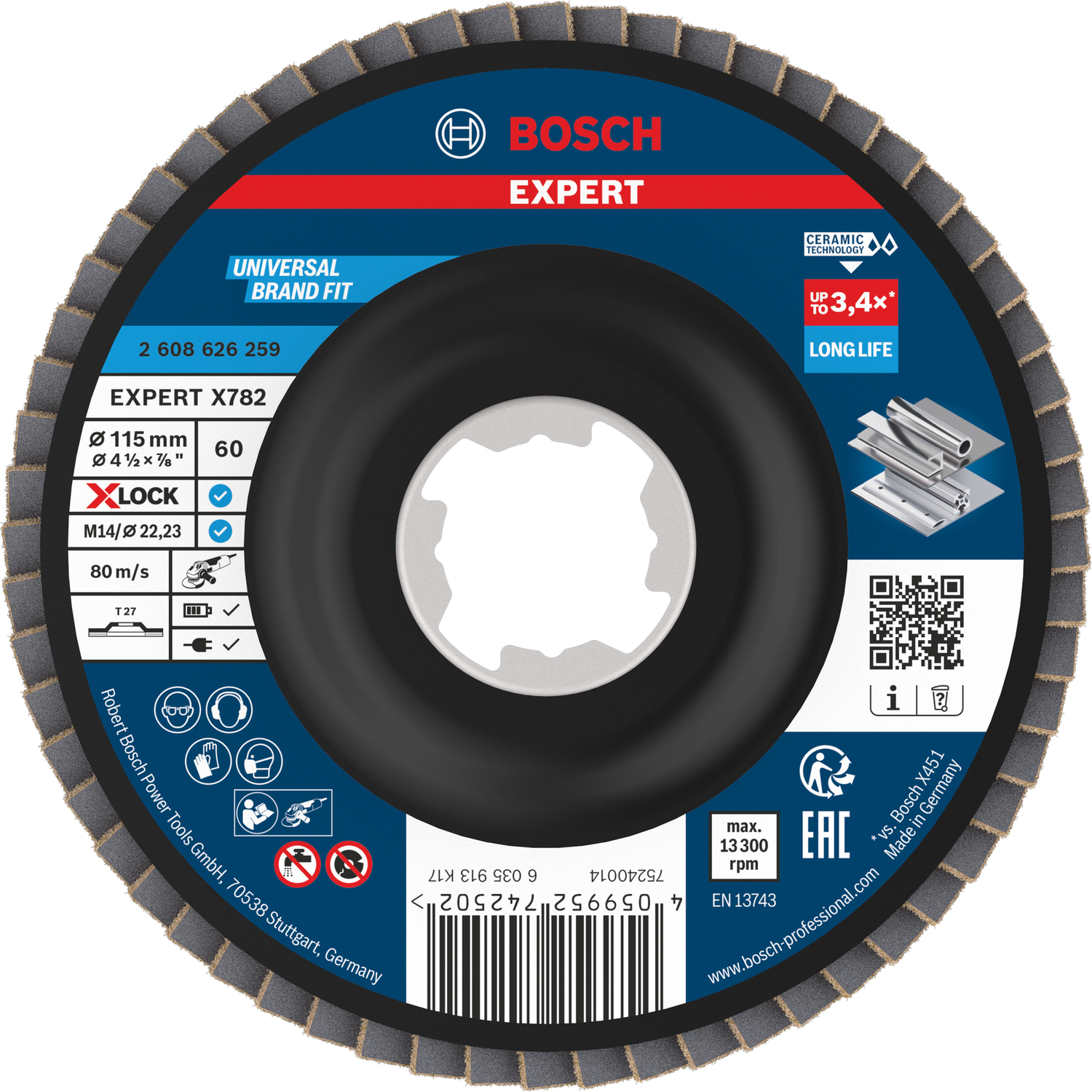 Bosch accessoires EXPERT X782 Ceramic Lamellenschijf | Ø115 recht G60 kunststof X-LOCK - 2608626259
