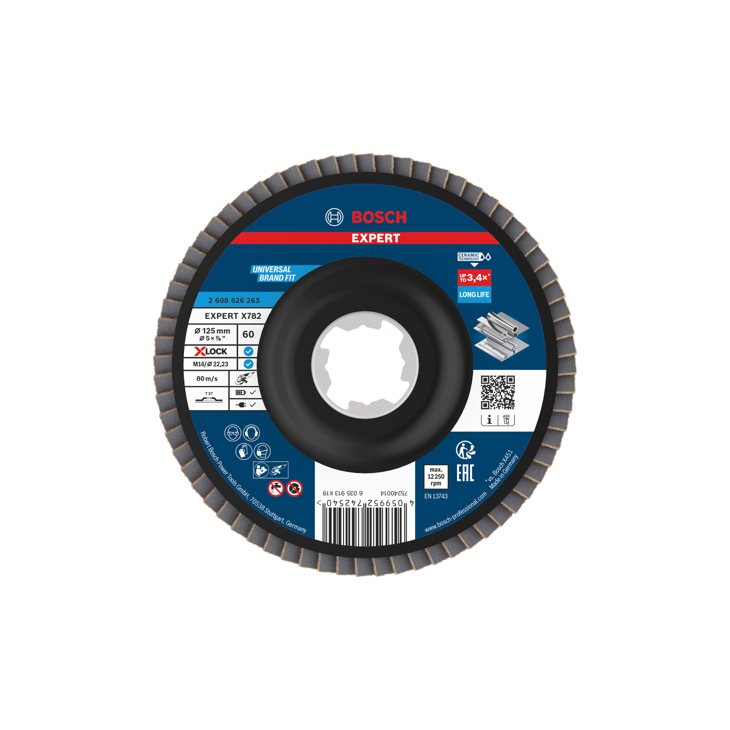 Bosch accessoires EXPERT X782 Ceramic Lamellenschijf | Ø125 recht G60 kunststof X-LOCK - 2608626263