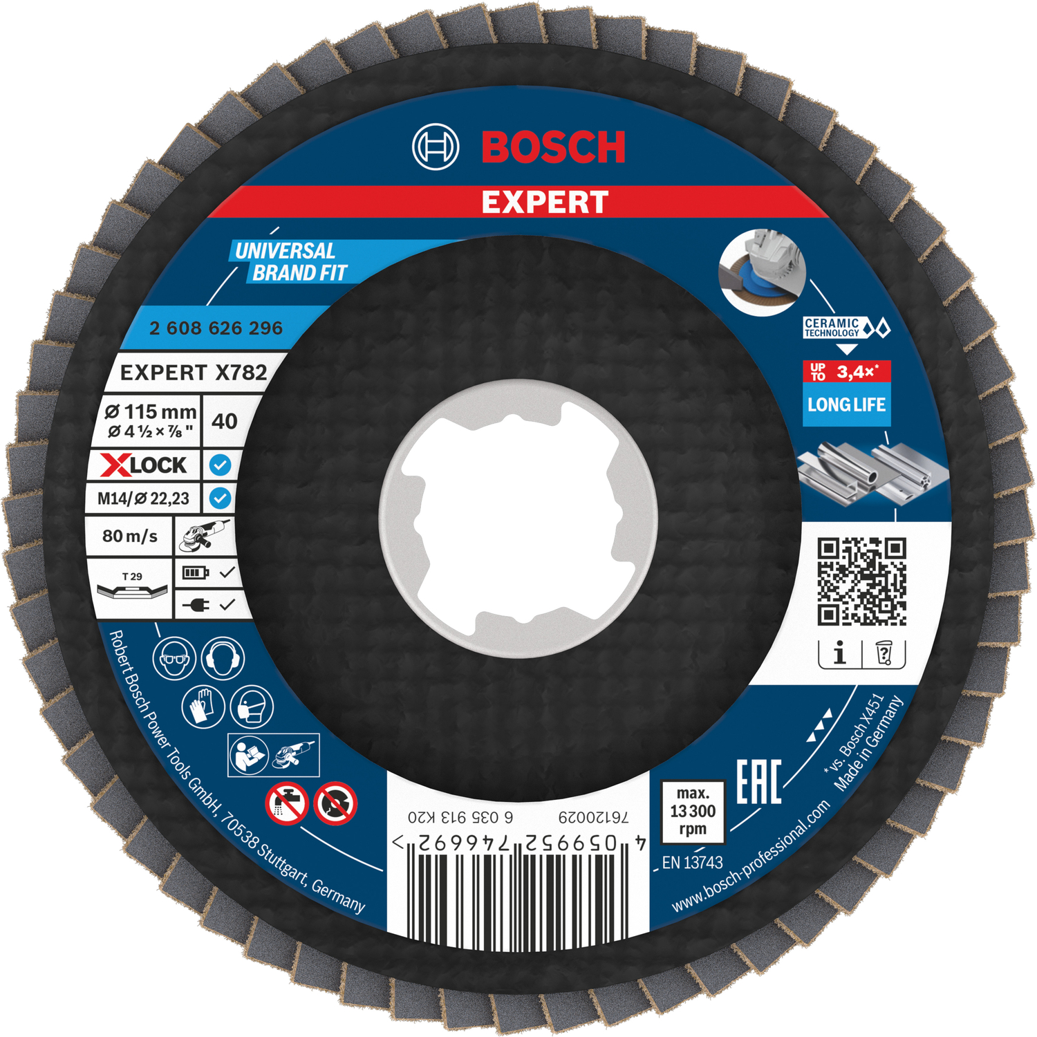 Bosch accessoires EXPERT X782 Ceramic Lamellenschijf | Ø115 schuin G40 af te korten X-LOCK - 2608626296