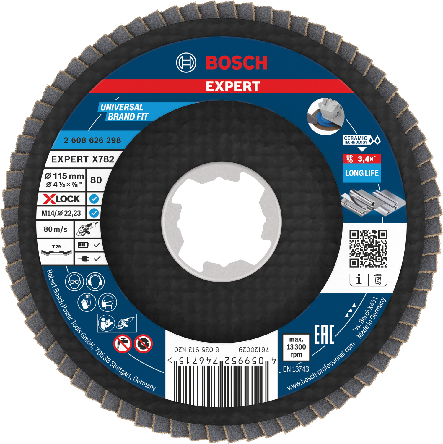 Bosch accessoires EXPERT X782 Ceramic Lamellenschijf | Ø115 schuin G80 af te korten X-LOCK - 2608626298