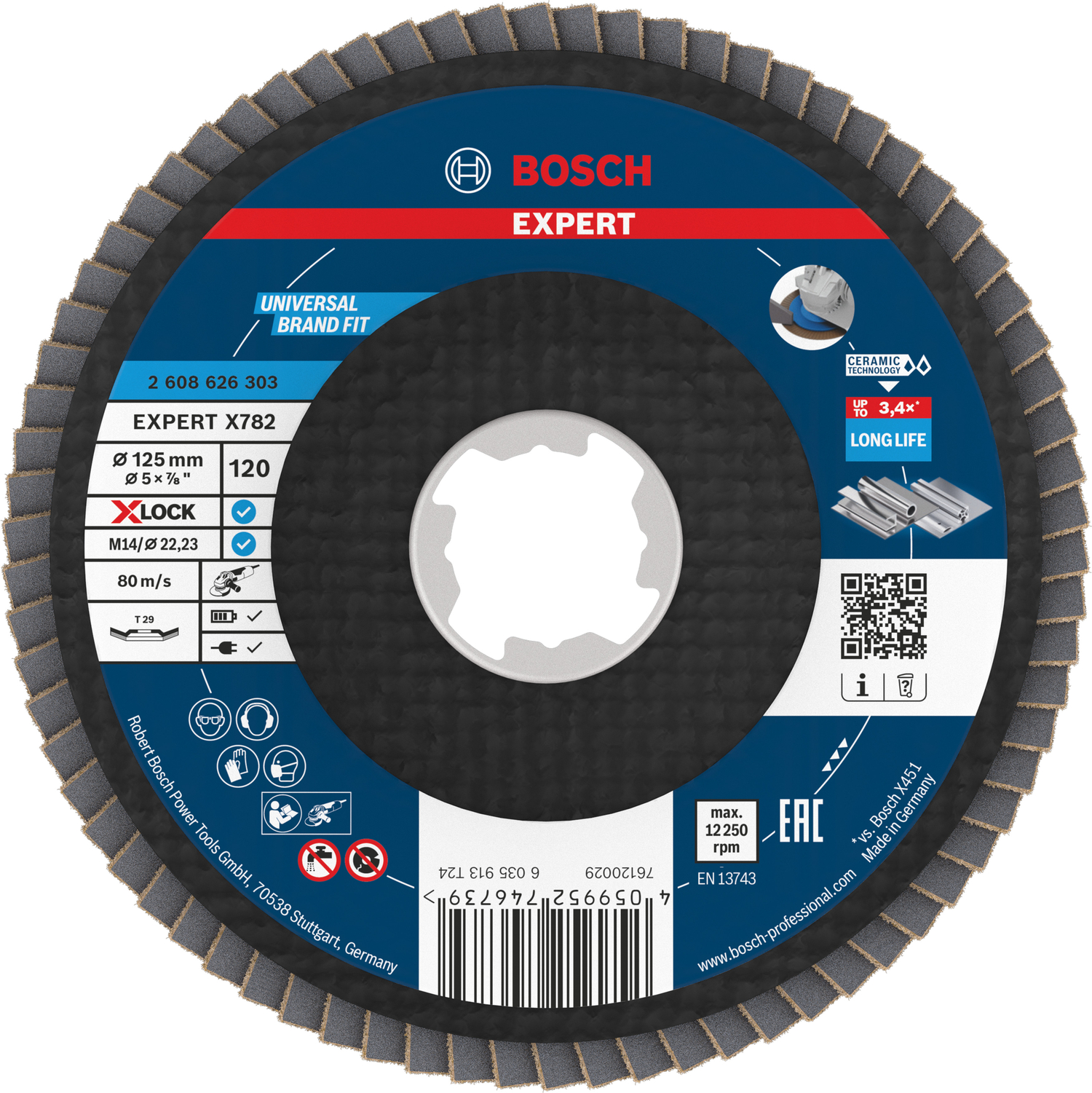 Bosch accessoires EXPERT X782 Ceramic Lamellenschijf | Ø125 schuin G120 af te korten X-LOCK - 2608626303