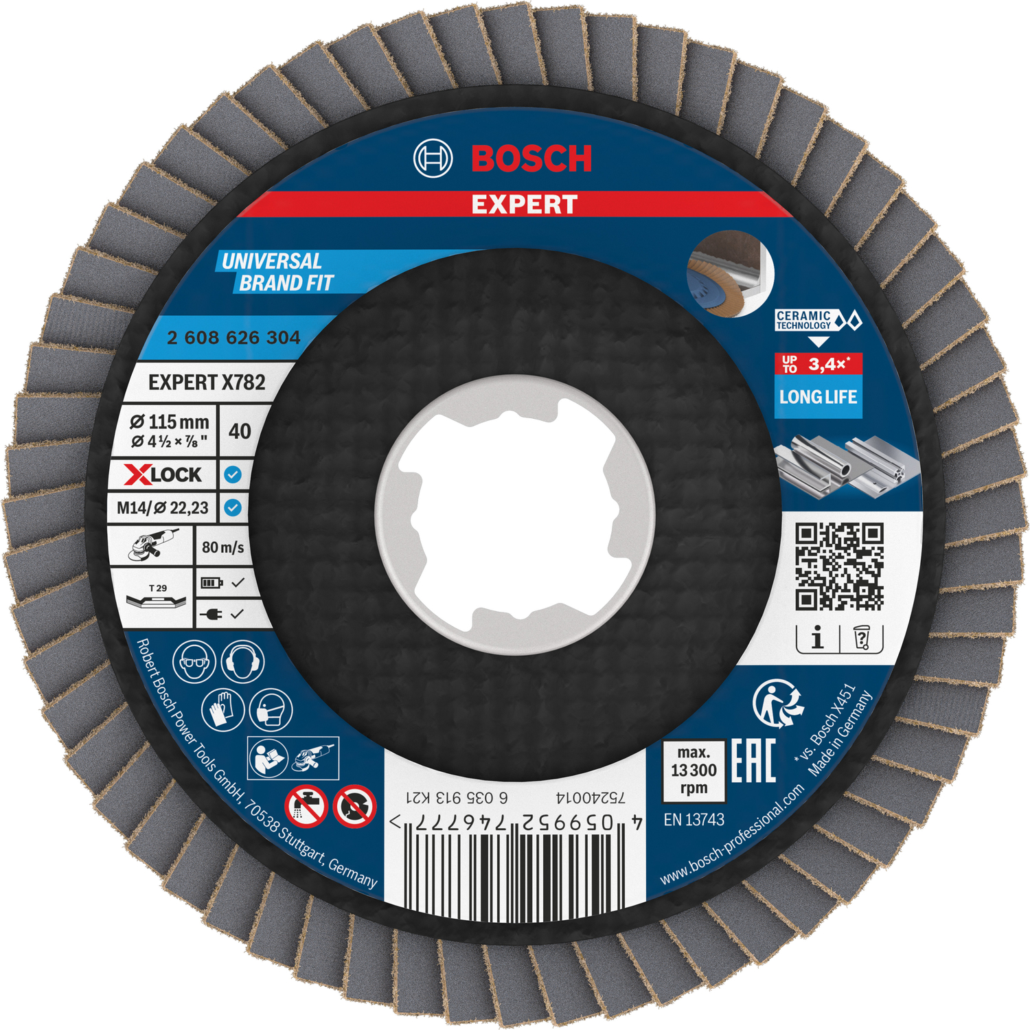 Bosch accessoires EXPERT X782 Ceramic Lamellenschijf | Ø115 G40 lange lamellen X-LOCK - 2608626304