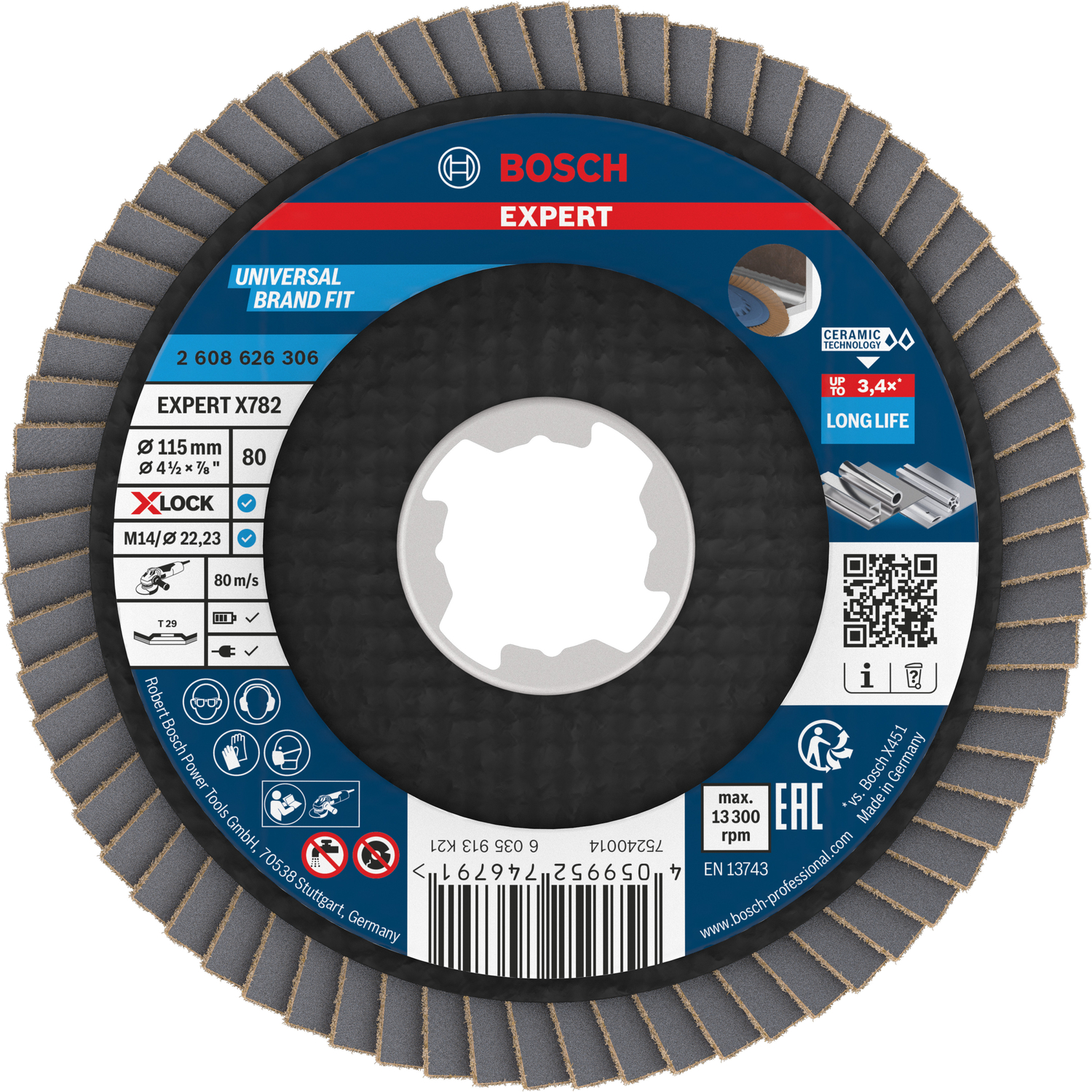 Bosch accessoires EXPERT X782 Ceramic Lamellenschijf | Ø115 G80 lange lamellen X-LOCK - 2608626306