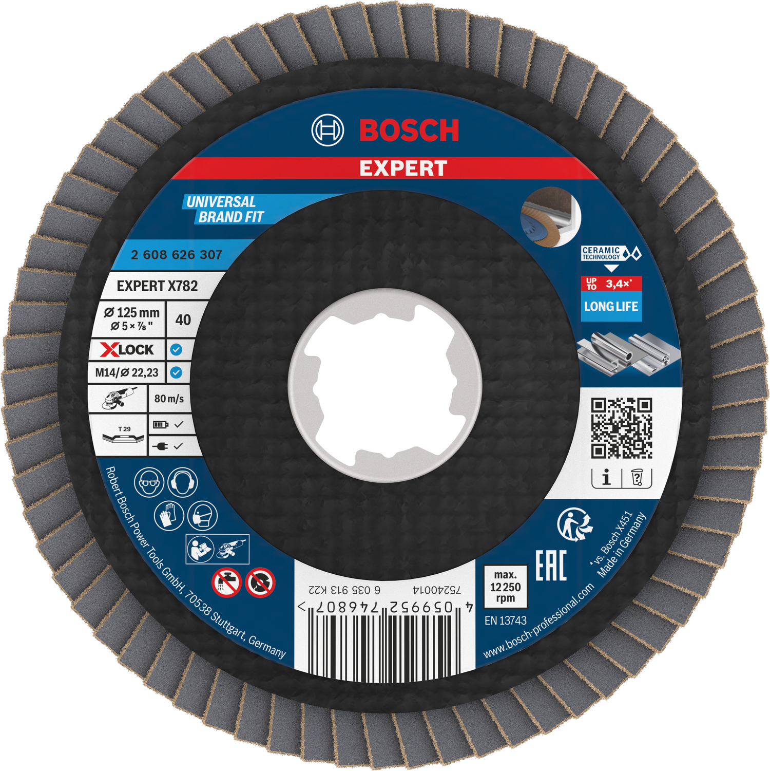 Bosch accessoires EXPERT X782 Ceramic Lamellenschijf | Ø125 G40 lange lamellen X-LOCK - 2608626307