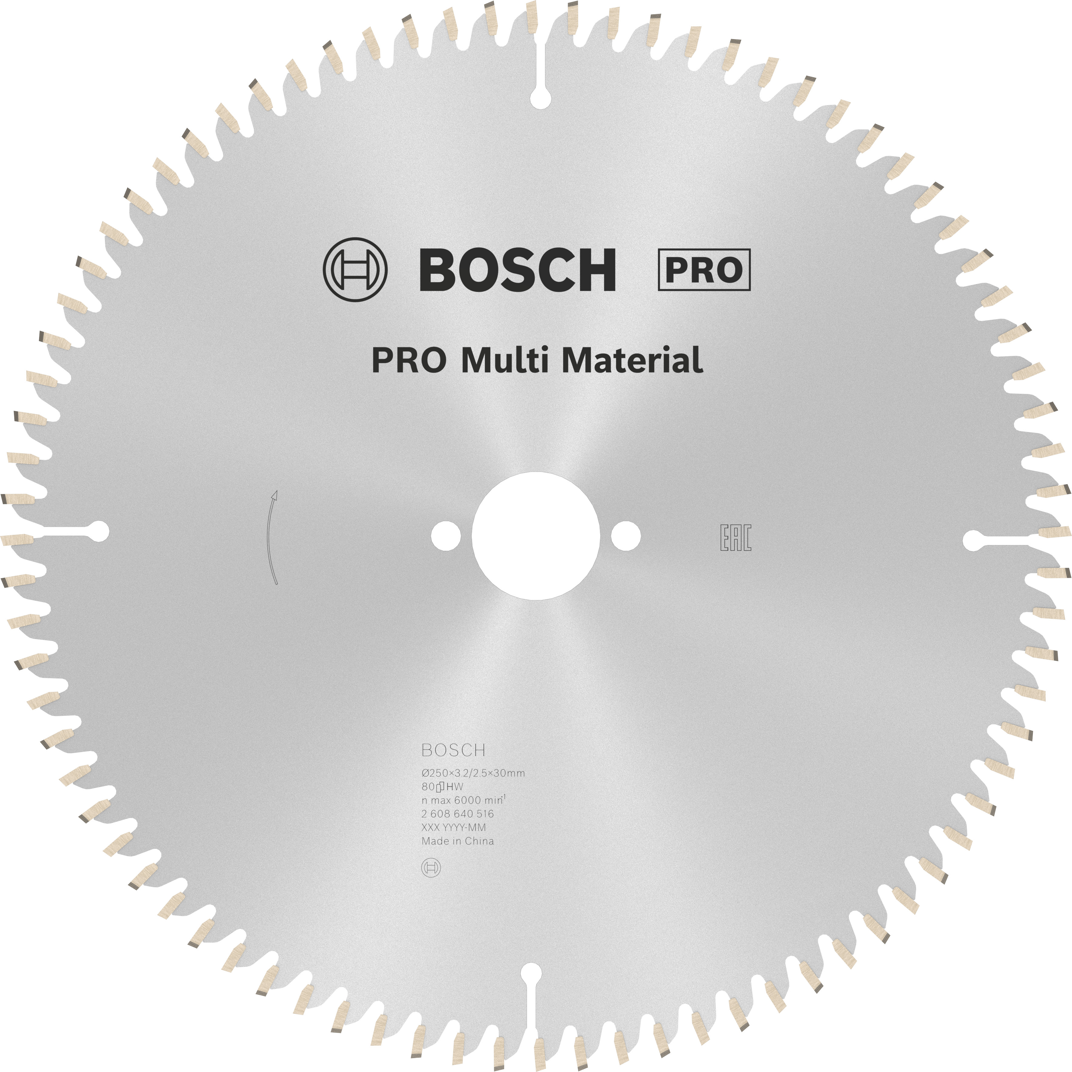 Bosch Accessoires Cirkelzaagblad Multi Material 250 x 30 x 3,2 mm, 80 1st - 2608640516