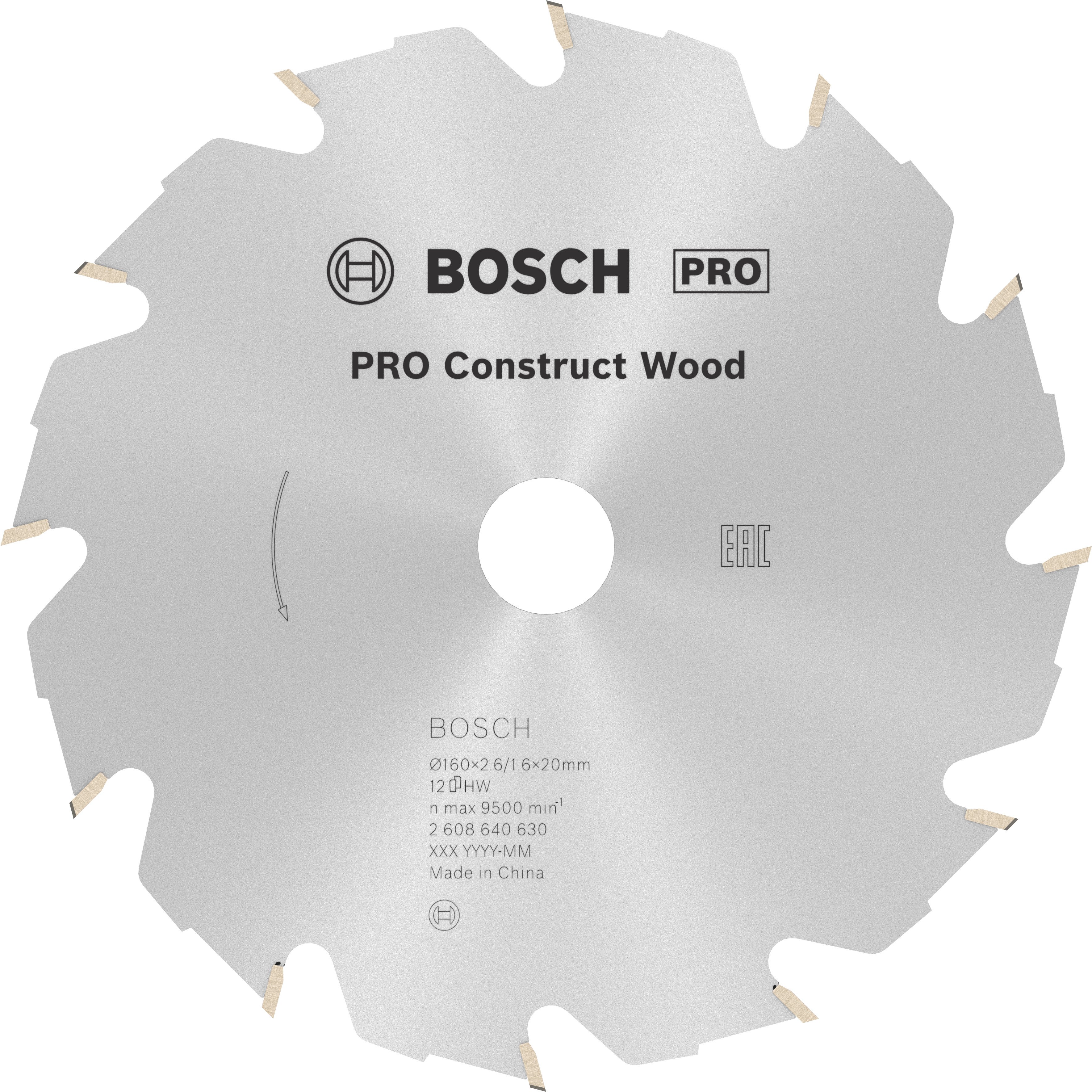 Bosch Accessoires Cirkelzaagblad Construct Wood 160 x 20/16 x 2,6 mm, 12 1st - 2608640630