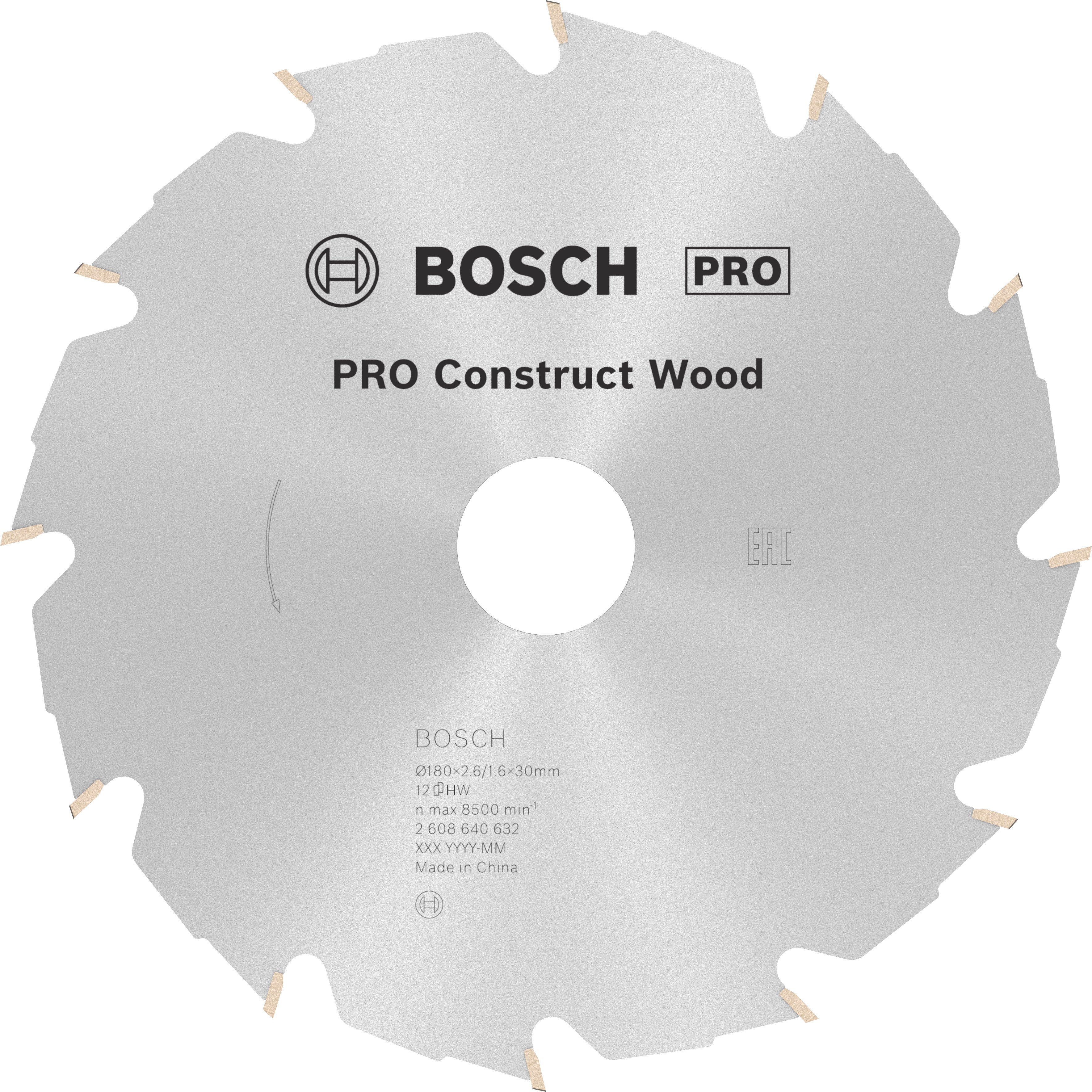 Bosch Accessoires Cirkelzaagblad Construct Wood 180 x 30/20 x 2,6 mm, 12 1st - 2608640632