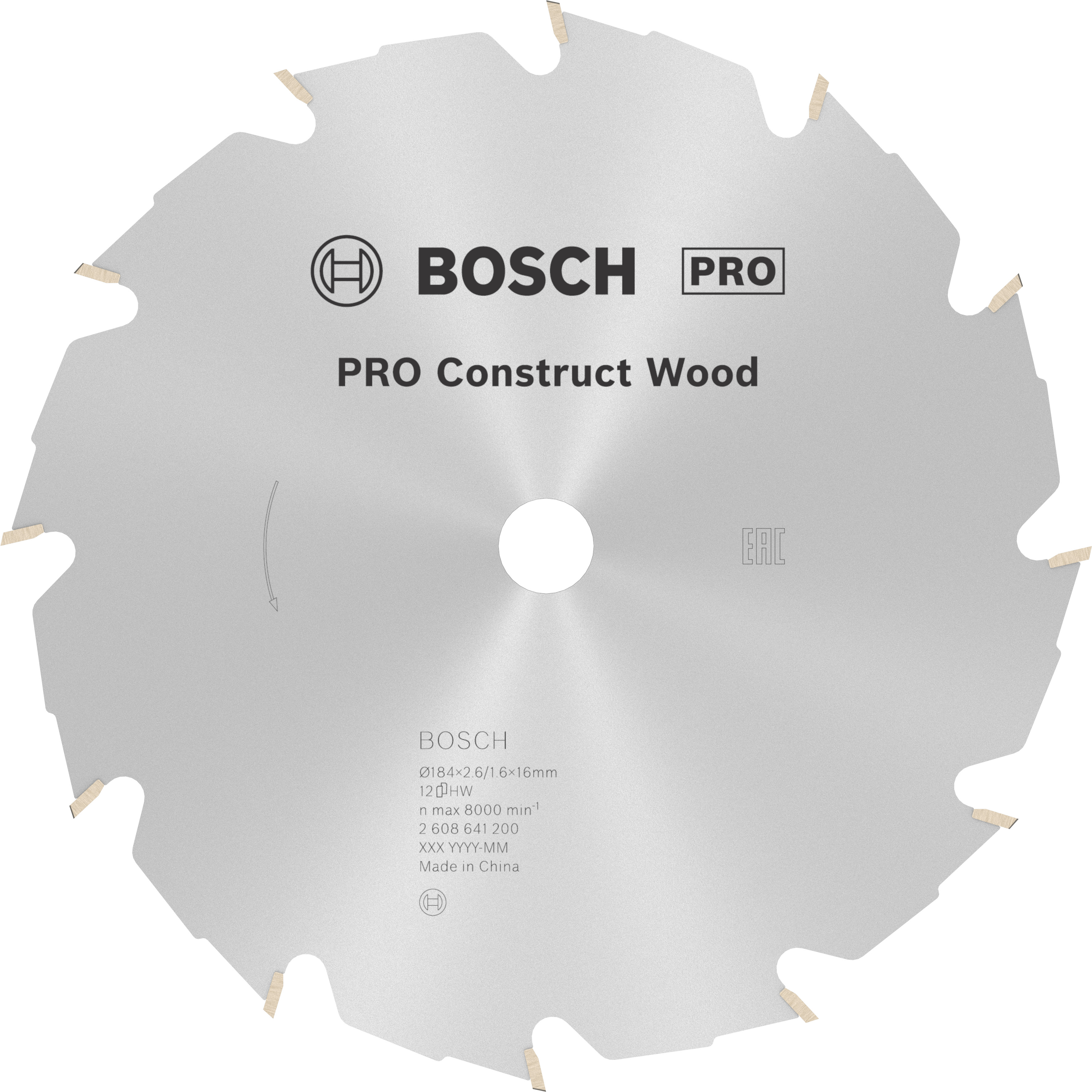 Bosch Accessoires Cirkelzaagblad Construct Wood 184 x 16 x 2,6 mm, 12 1st - 2608641200