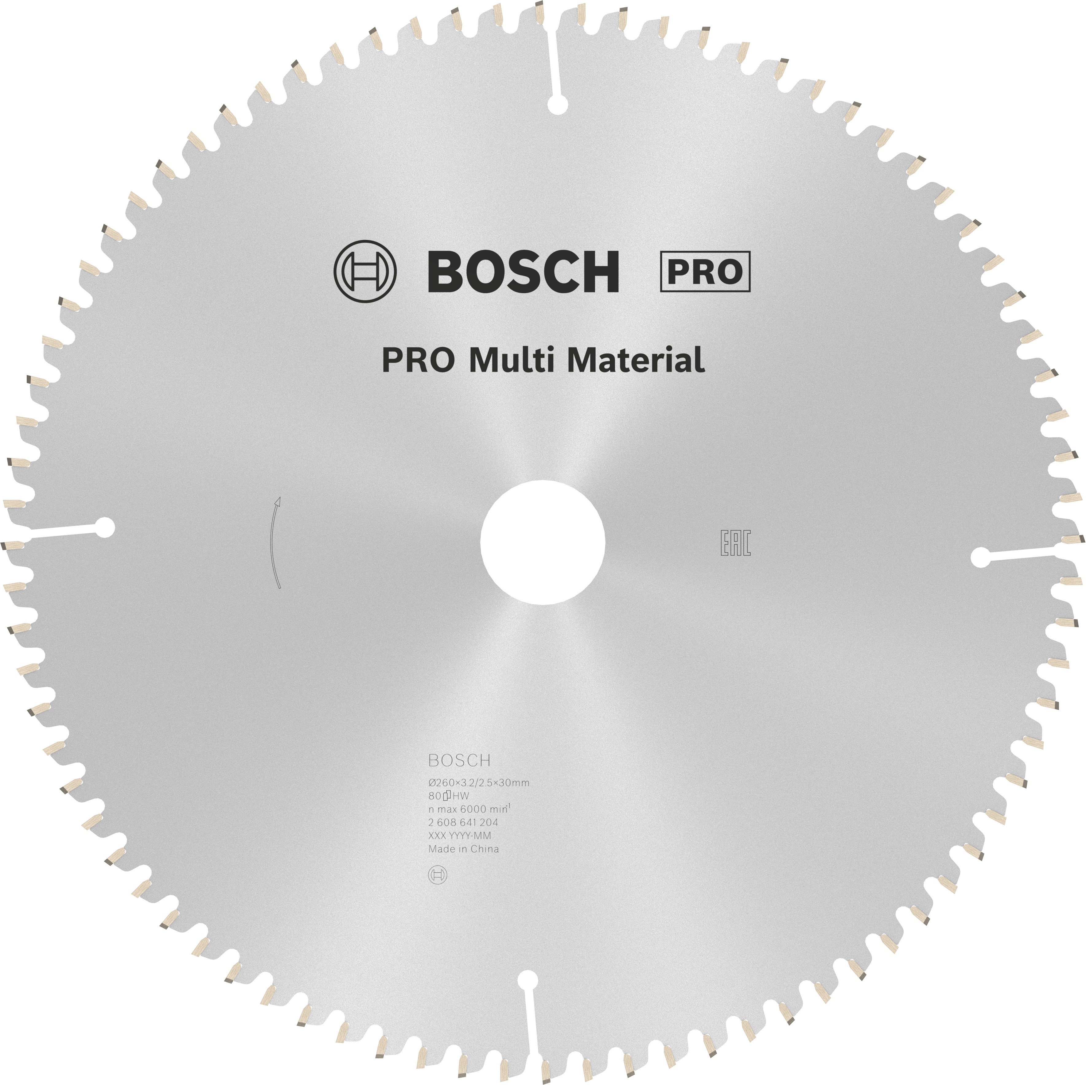 Bosch Accessoires Cirkelzaagblad Multi Material 260 x 30 x 3,2 mm, 80 1st - 2608641204