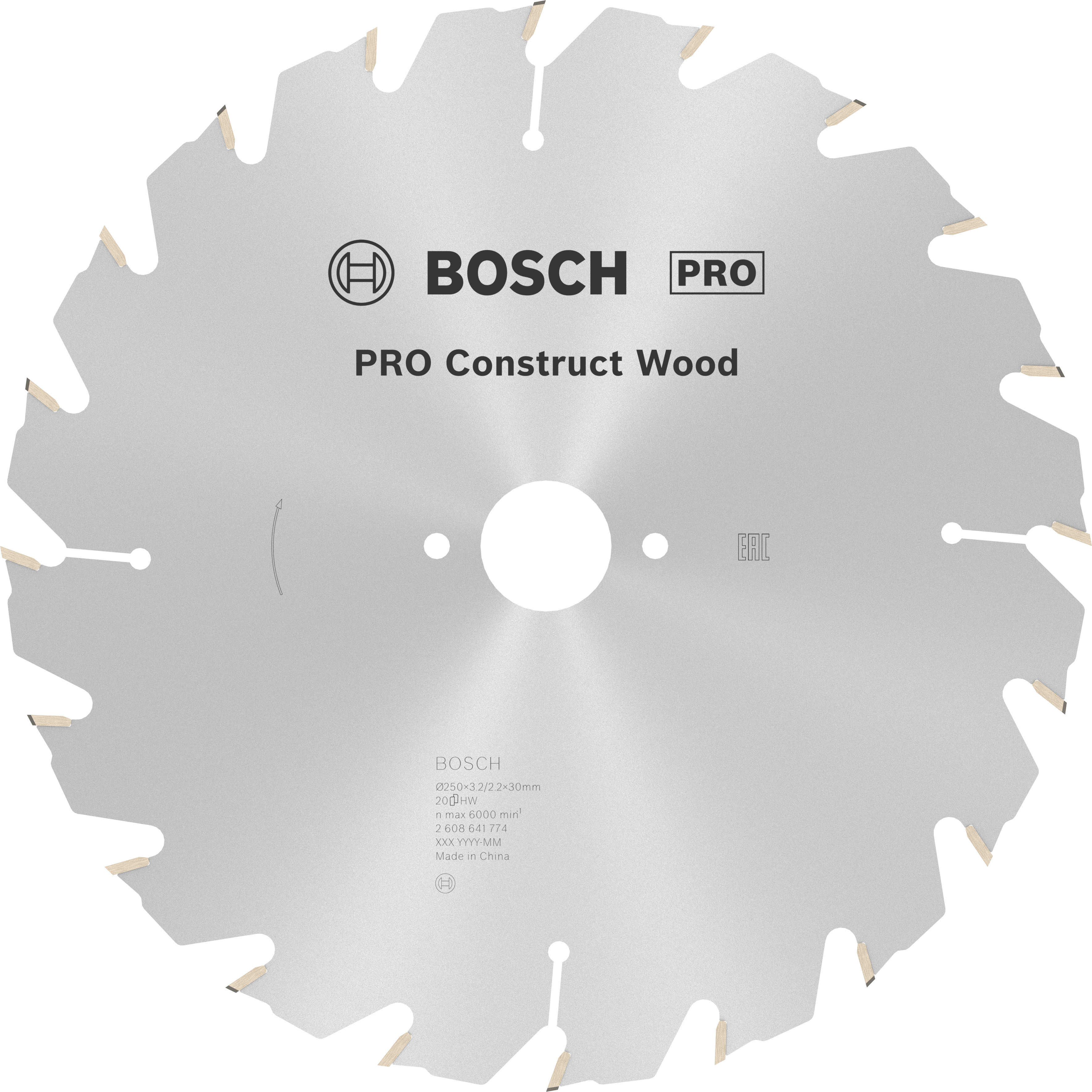 Bosch Accessoires Cirkelzaagblad Construct Wood 250 x 30 x 3,2 mm, 20 1st - 2608641774