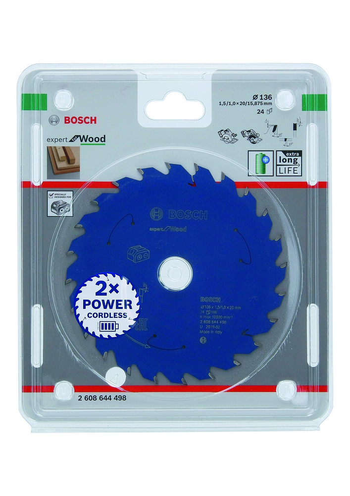 Bosch Accessoires Expert for Wood cirkelzaagblad voor accuzagen 136x1,5/1x20 T24 - 1 stuk(s) - 2608644498 - 2608644498