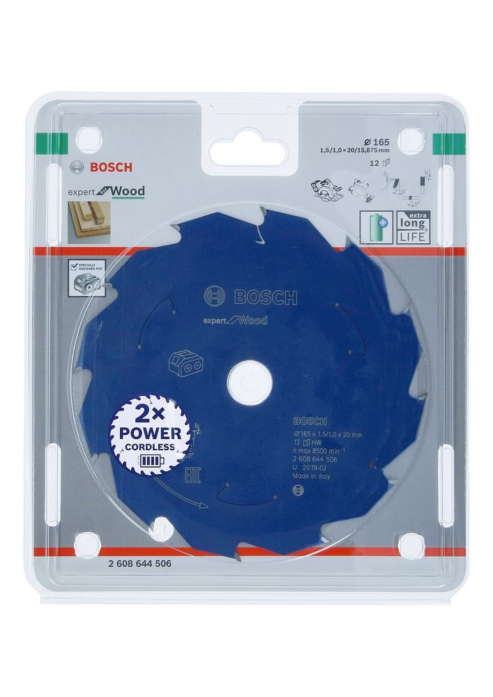 Bosch Accessoires Expert for Wood cirkelzaagblad voor accuzagen 165x1,5/1x20 T12 - 1 stuk(s) - 2608644506 - 2608644506
