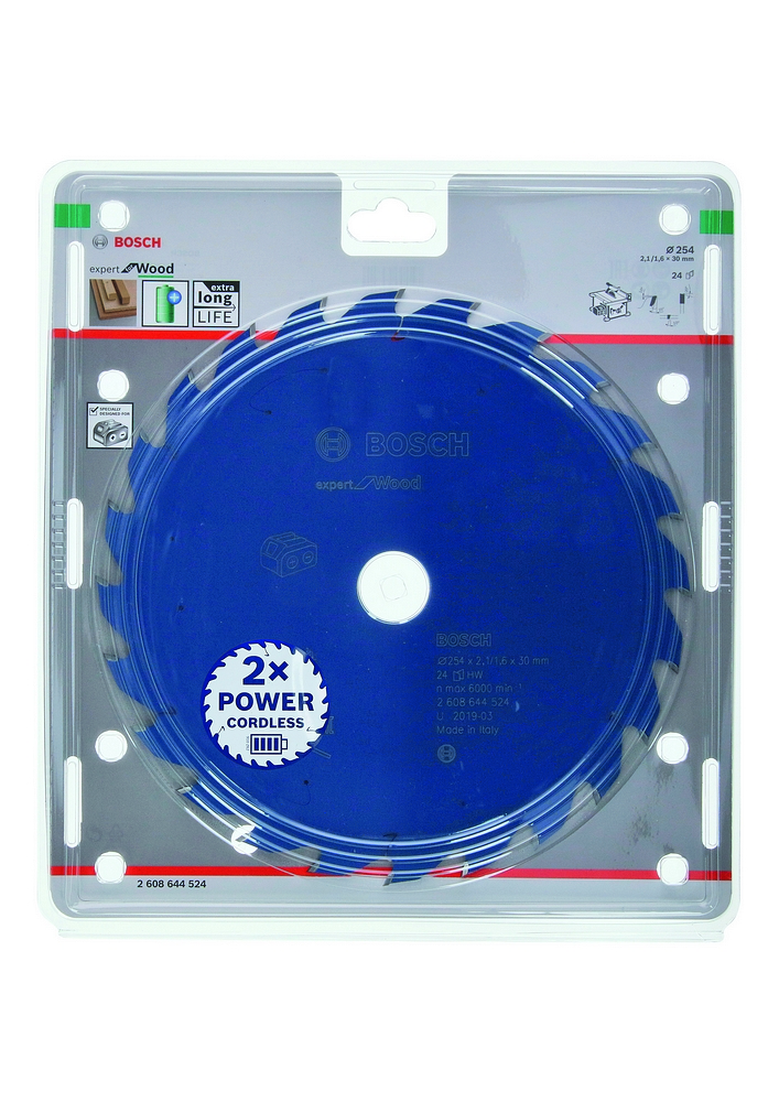 Bosch Accessoires Expert for Wood cirkelzaagblad voor accuzagen 254x2,1/1,6x30 T24 - 1 stuk(s) - 2608644524 - 2608644524