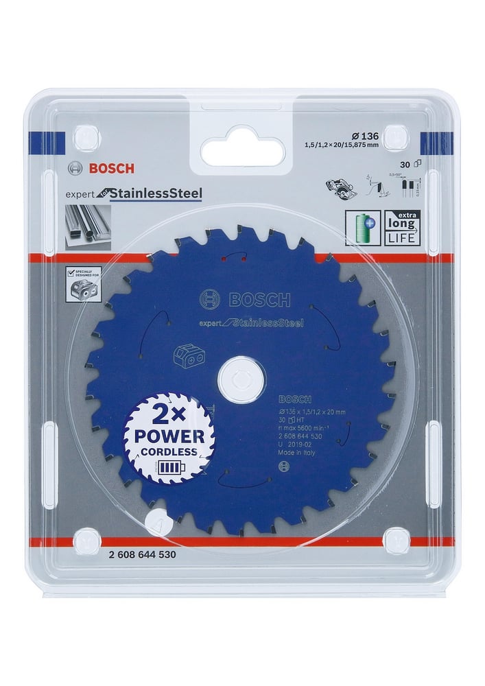 Bosch Accessoires Expert for Stainless Steel cirkelzaagblad voor accuzagen 136x1,5/1,2x20 T30 - 1 stuk(s) - 2608644530 - 2608644530