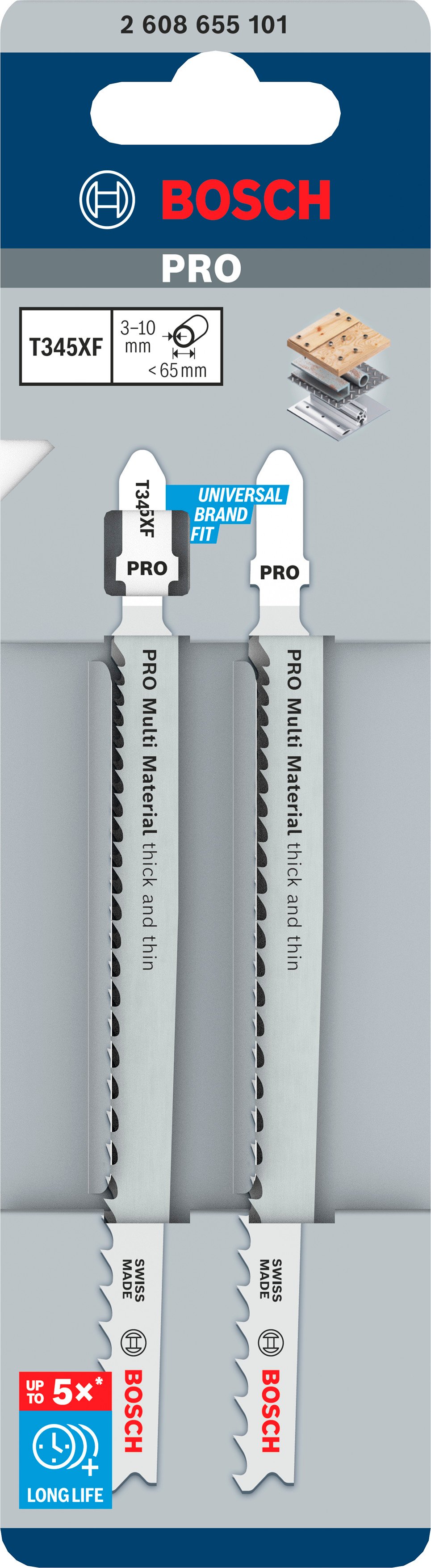 Bosch Accessoires PRO Multi Material thick and thin T345XF decoupeerzaagblad. 132 mm | 2-delig - 2608655101