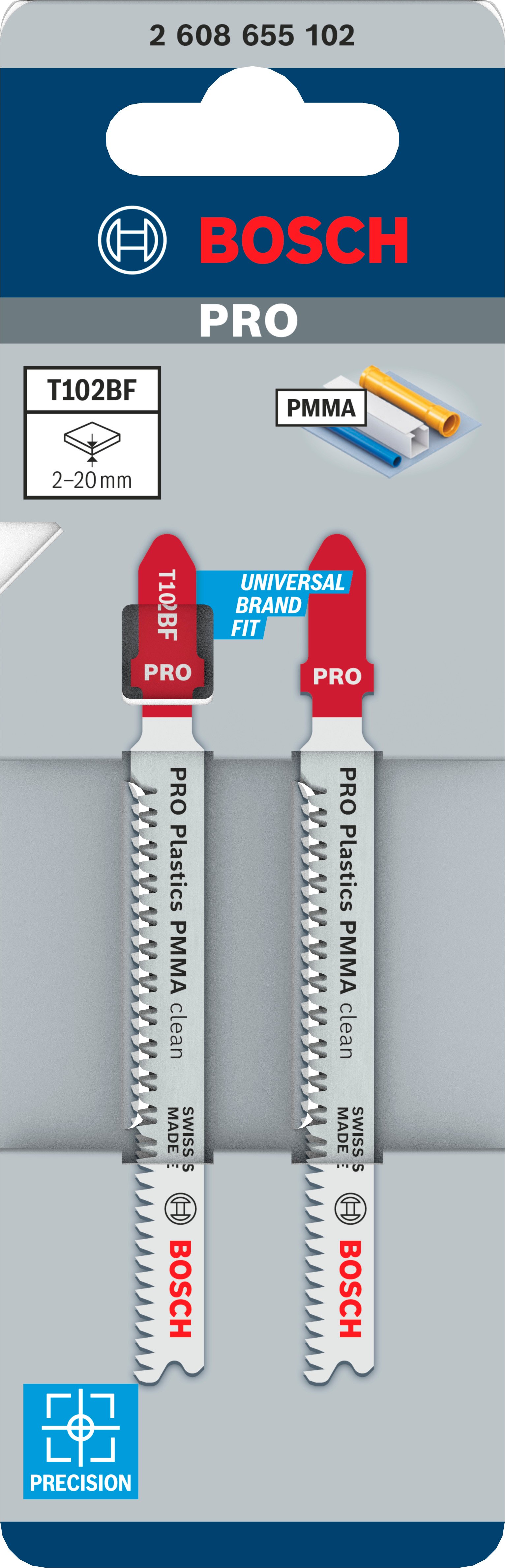 Bosch Accessoires PRO Plastics PMMA clean T102BF decoupeerzaagblad | 92 mm | 2-delig - 2608655102
