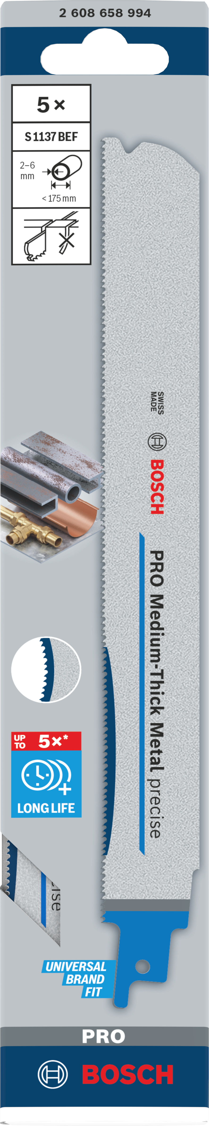 Bosch Accessoires PRO Medium-Thick Metal precise S1137BEF zaagblad | 1 |1 x 25 x 225 mm | 5-delig - 2608658994