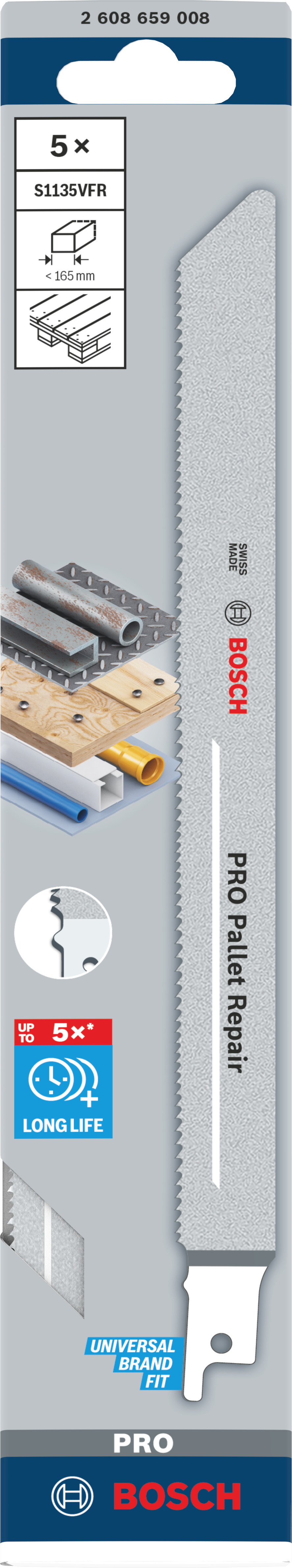 Bosch Accessoires PRO Pallet Repair S1135VFR zaagblad | 1 |25 x 19 x 225 mm | 5-delig - 2608659008