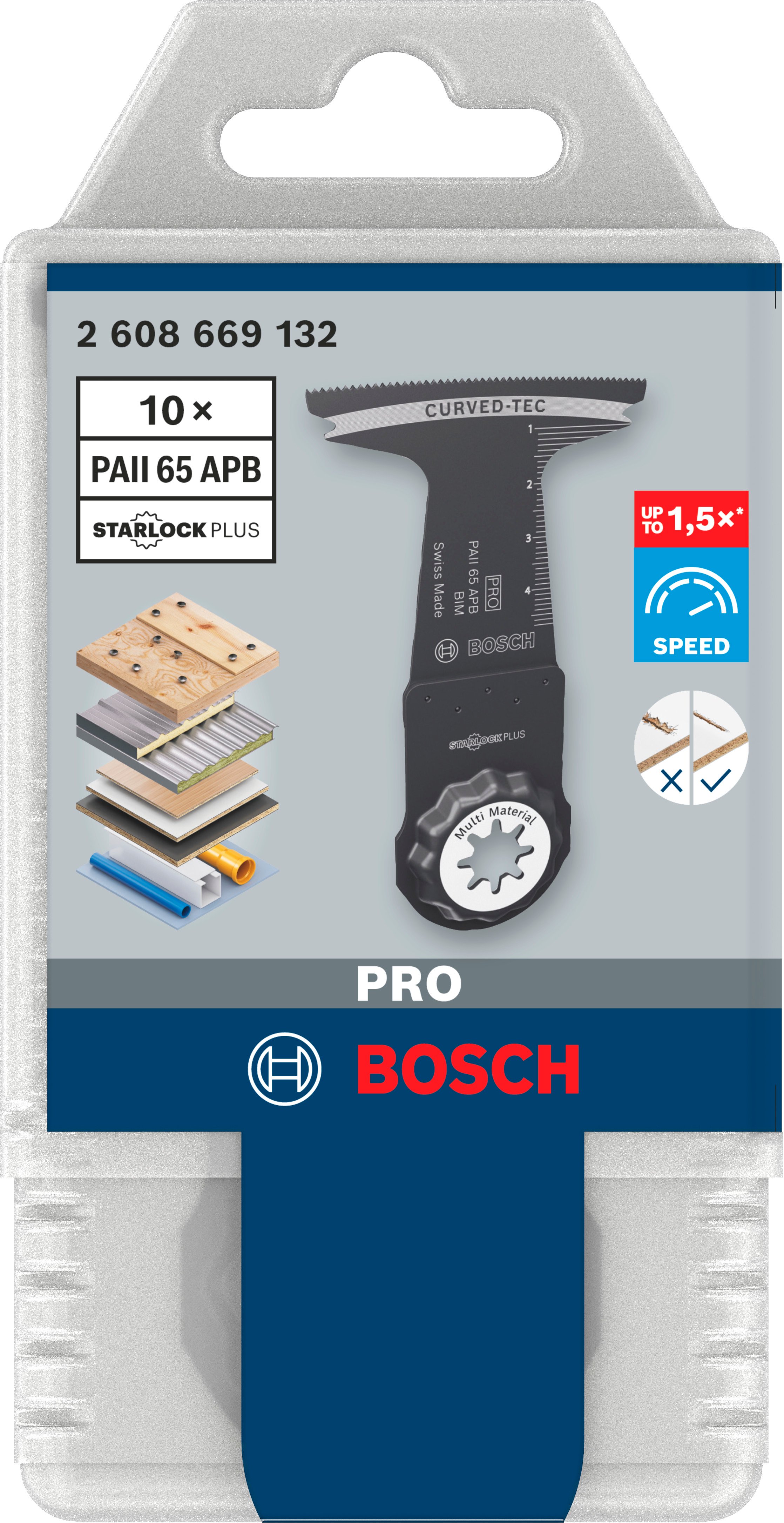 Bosch Accessoires PRO PAII 65 APB Multitool zaagblad | 65 x 55 mm | 10 stuks - 2608669132