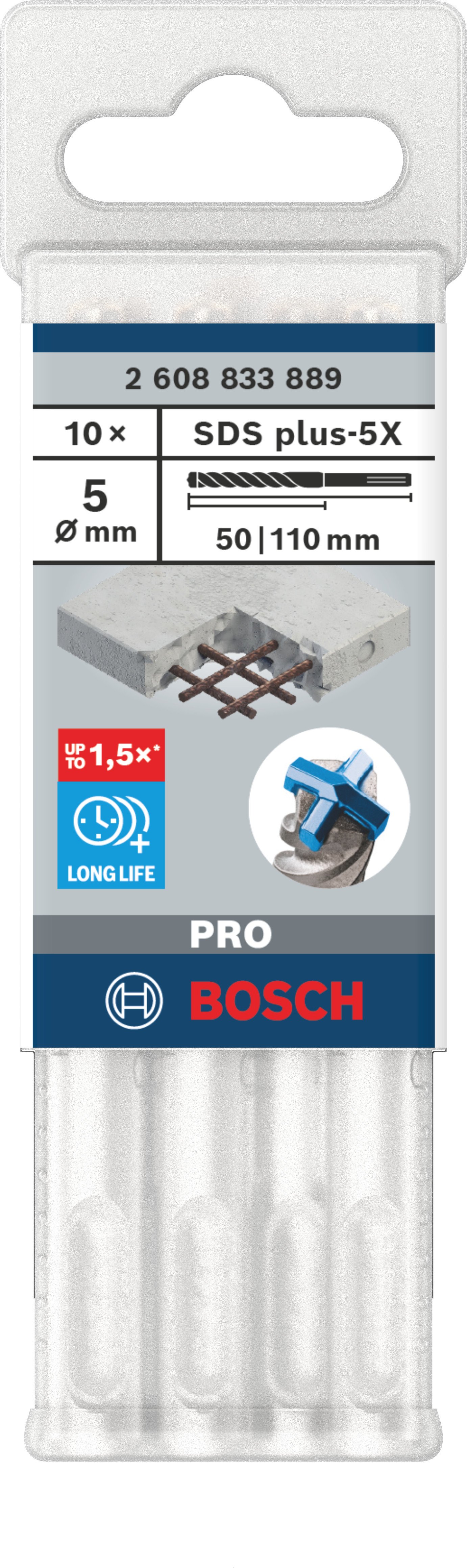 Bosch Accessoires PRO SDS plus-5X Hammer Drill Bit | 5 x 50 x 110 mm | 10 pcs - 2608833889