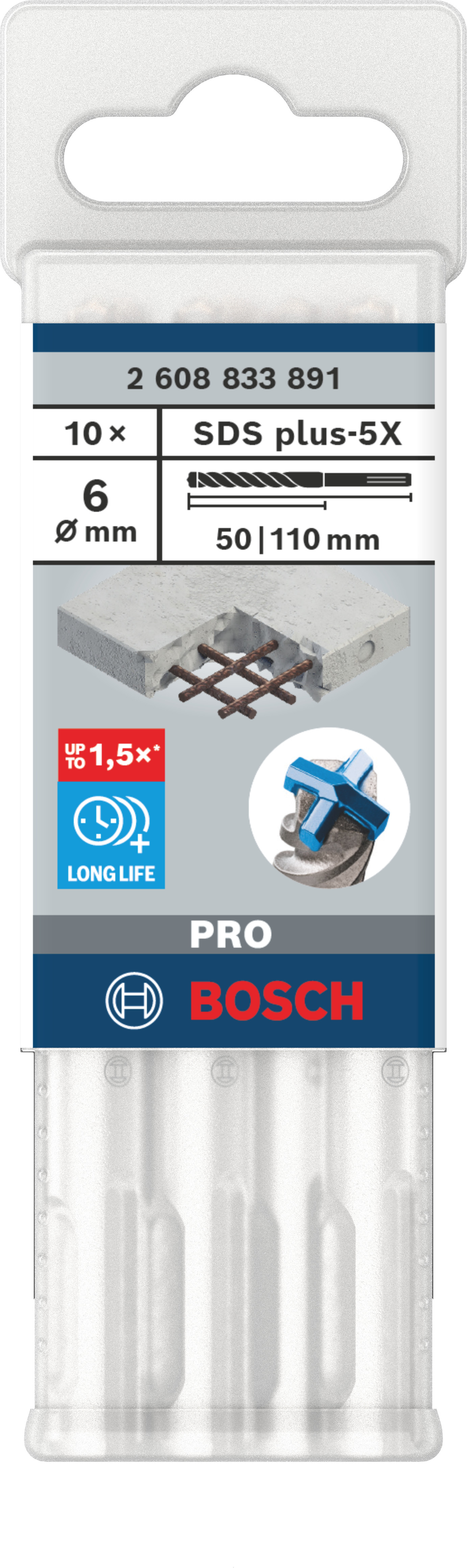 Bosch Accessoires PRO SDS plus-5X Hammer Drill Bit | 6 x 50 x 110 mm | 10 pcs - 2608833891