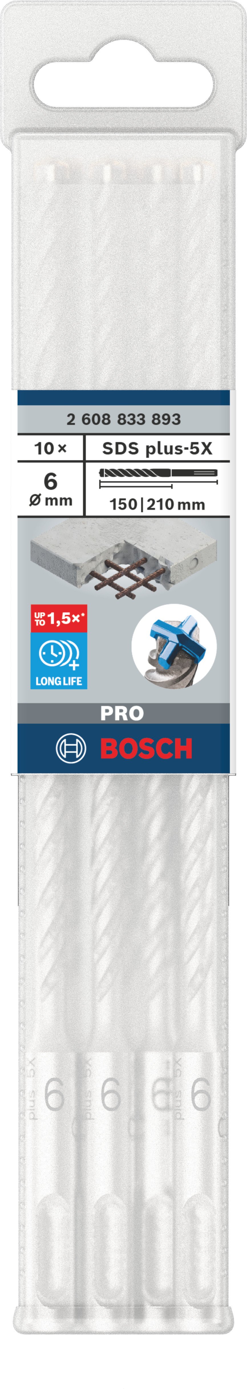 Bosch Accessoires PRO SDS plus-5X Hammer Drill Bit | 6 x 150 x 210 mm | 10 pcs - 2608833893