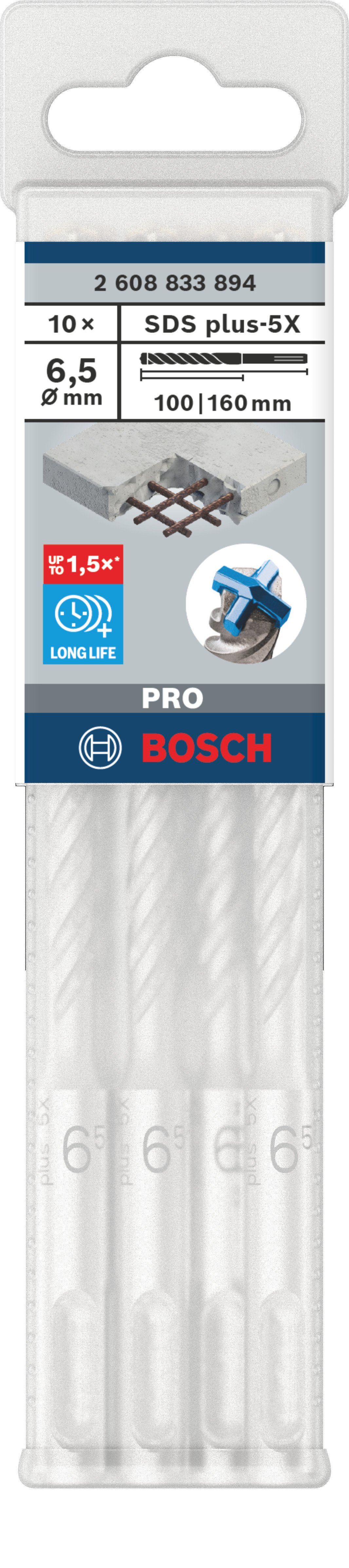Bosch Accessoires PRO SDS plus-5X Hammer Drill Bit | 6.5 x 100 x 160 mm | 10 pcs - 2608833894