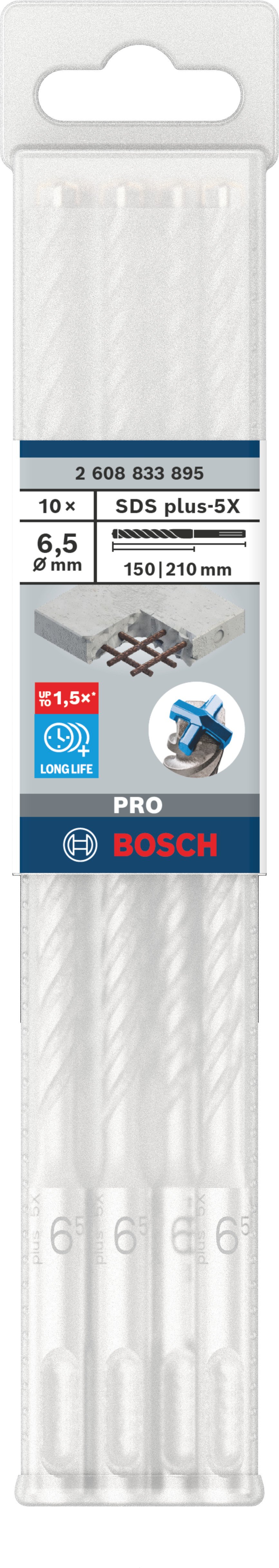 Bosch Accessoires PRO SDS plus-5X Hammer Drill Bit | 6.5 x 150 x 210 mm | 10 pcs - 2608833895