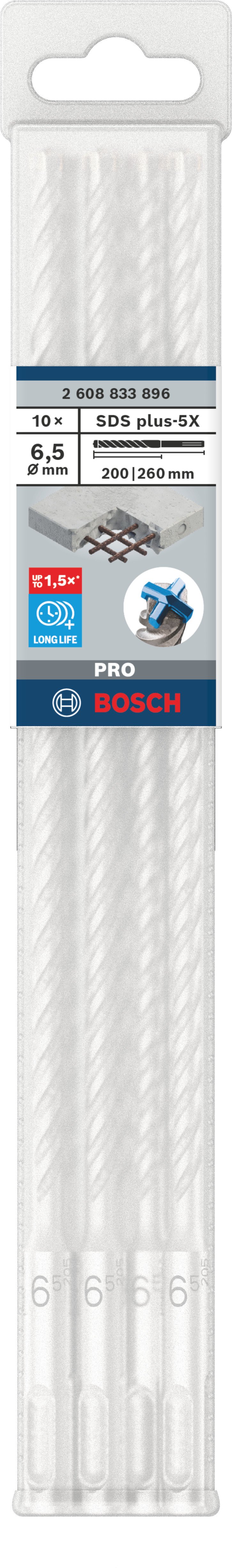 Bosch Accessoires PRO SDS plus-5X Hammer Drill Bit | 6.5 x 200 x 260 mm | 10 pcs - 2608833896