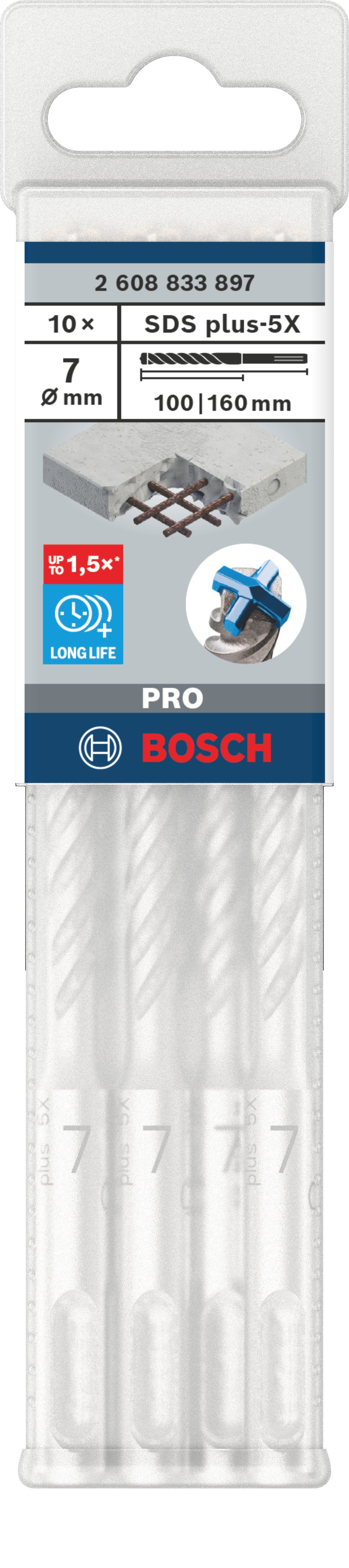 Bosch Accessoires PRO SDS plus-5X Hammer Drill Bit | 7 x 100 x 160 mm | 10 pcs - 2608833897
