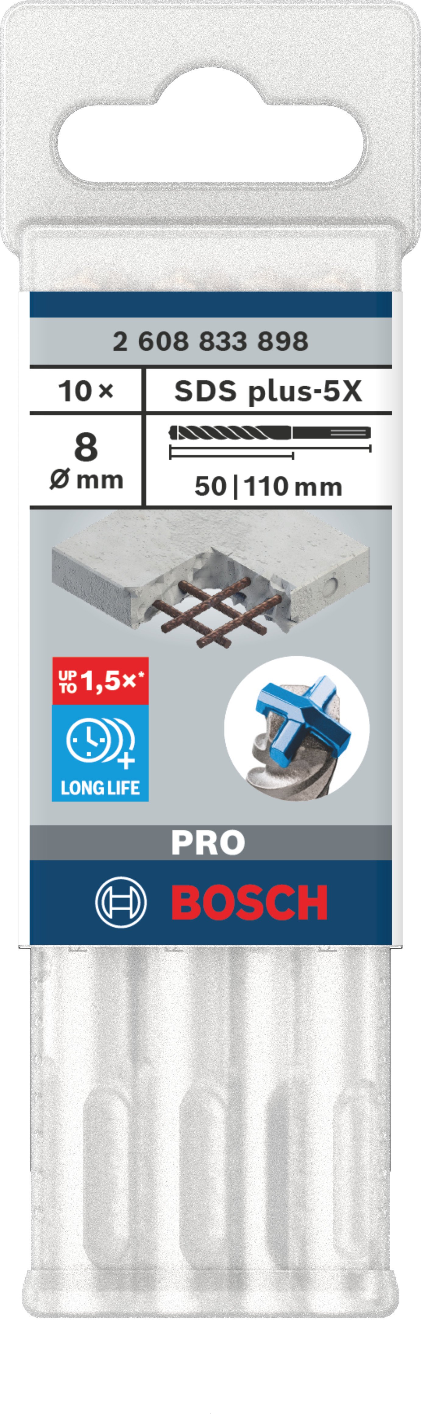 Bosch Accessoires PRO SDS plus-5X Hammer Drill Bit | 8 x 50 x 110 mm | 10 pcs - 2608833898
