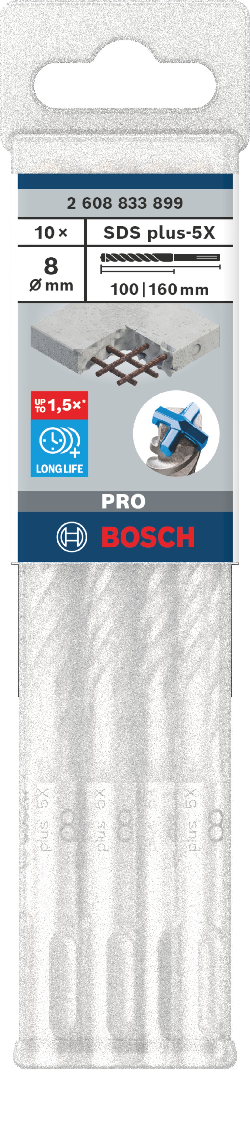 Bosch Accessoires PRO SDS plus-5X Hammer Drill Bit | 8 x 100 x 160 mm | 10 pcs - 2608833899