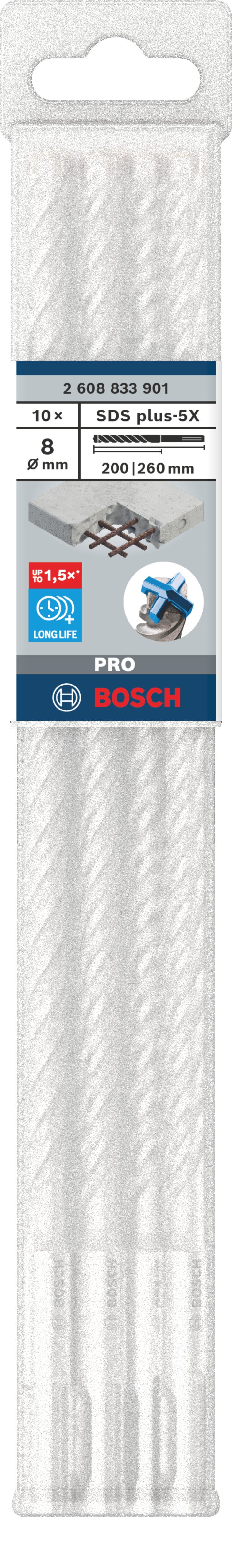 Bosch Accessoires PRO SDS plus-5X Hammer Drill Bit | 8 x 200 x 260 mm | 10 pcs - 2608833901