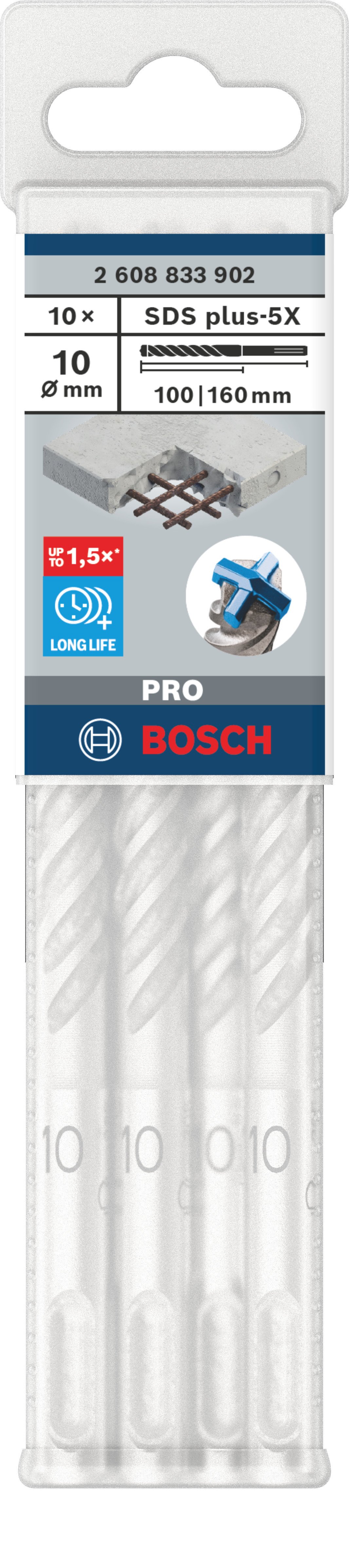 Bosch Accessoires PRO SDS plus-5X Hammer Drill Bit | 10 x 100 x 160 mm | 10 pcs - 2608833902