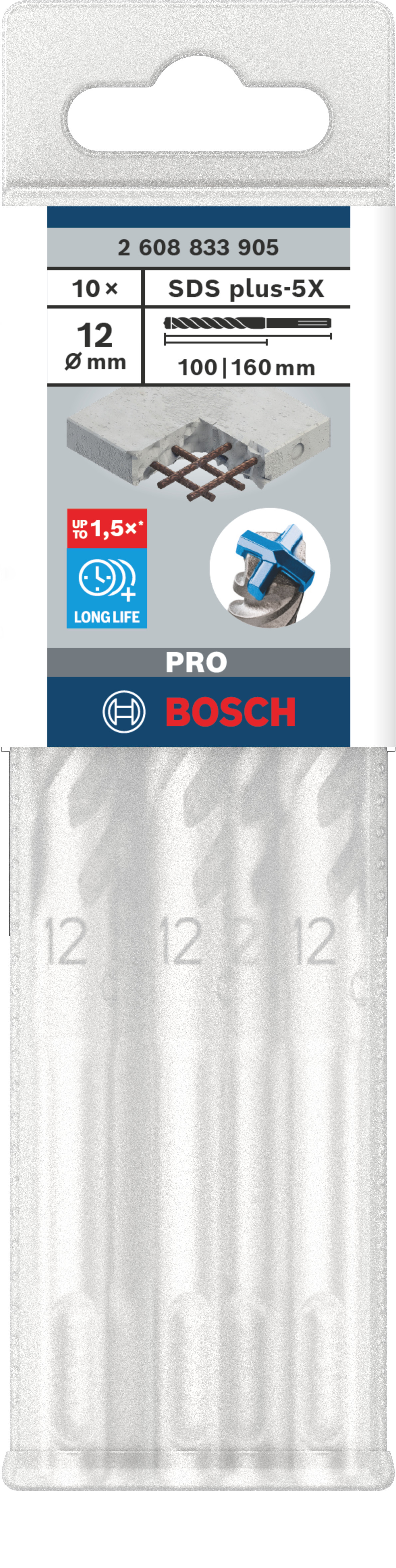 Bosch Accessoires PRO SDS plus-5X Hammer Drill Bit | 12 x 100 x 160 mm | 10 pcs - 2608833905