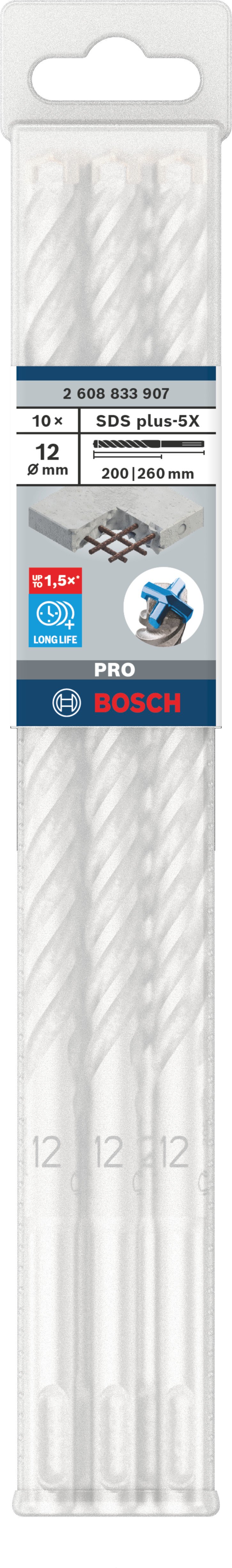 Bosch Accessoires PRO SDS plus-5X Hammer Drill Bit | 12 x 200 x 260 mm | 10 pcs - 2608833907