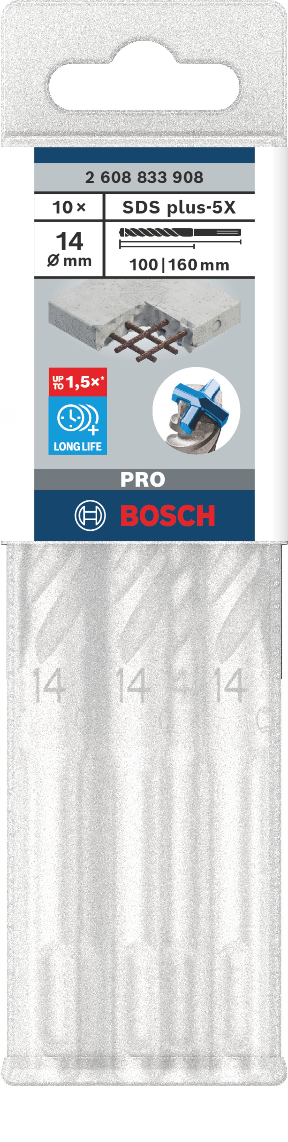 Bosch Accessoires PRO SDS plus-5X Hammer Drill Bit | 14 x 100 x 160 mm | 10 pcs - 2608833908