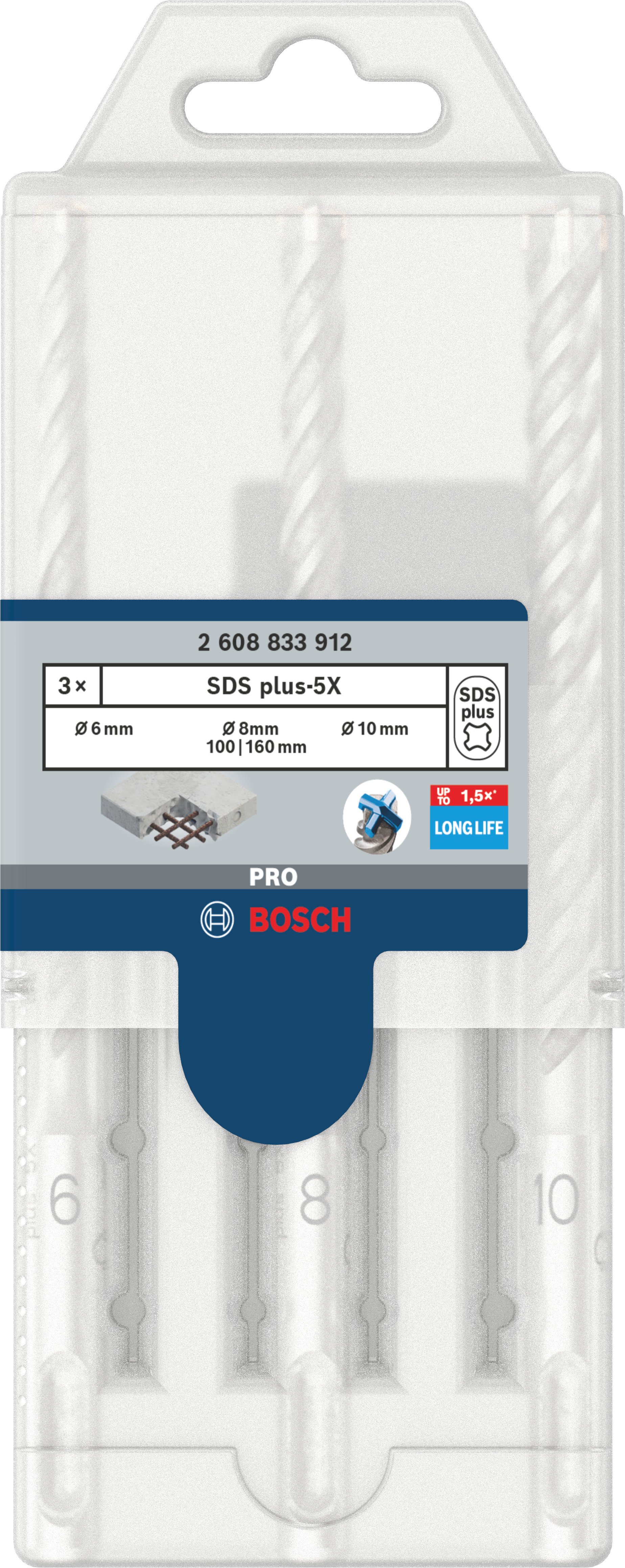 Bosch Accessoires PRO SDS plus-5X Hammer Drill Bit Set | 6/8/10 mm | 3 pcs - 2608833912