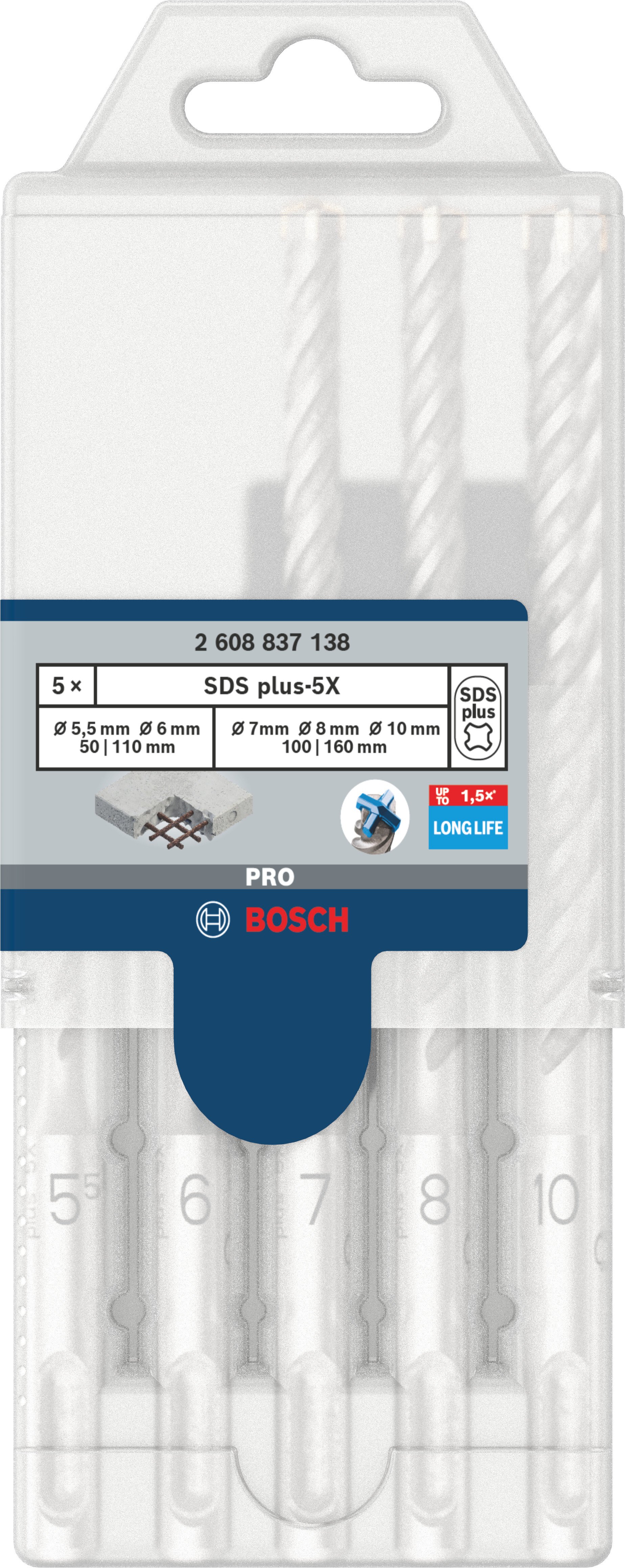 Bosch Accessoires PRO SDS plus-5X Hammer Drill Bit Set | 5.5/6/7/8/10 mm | 5 pcs - 2608837138