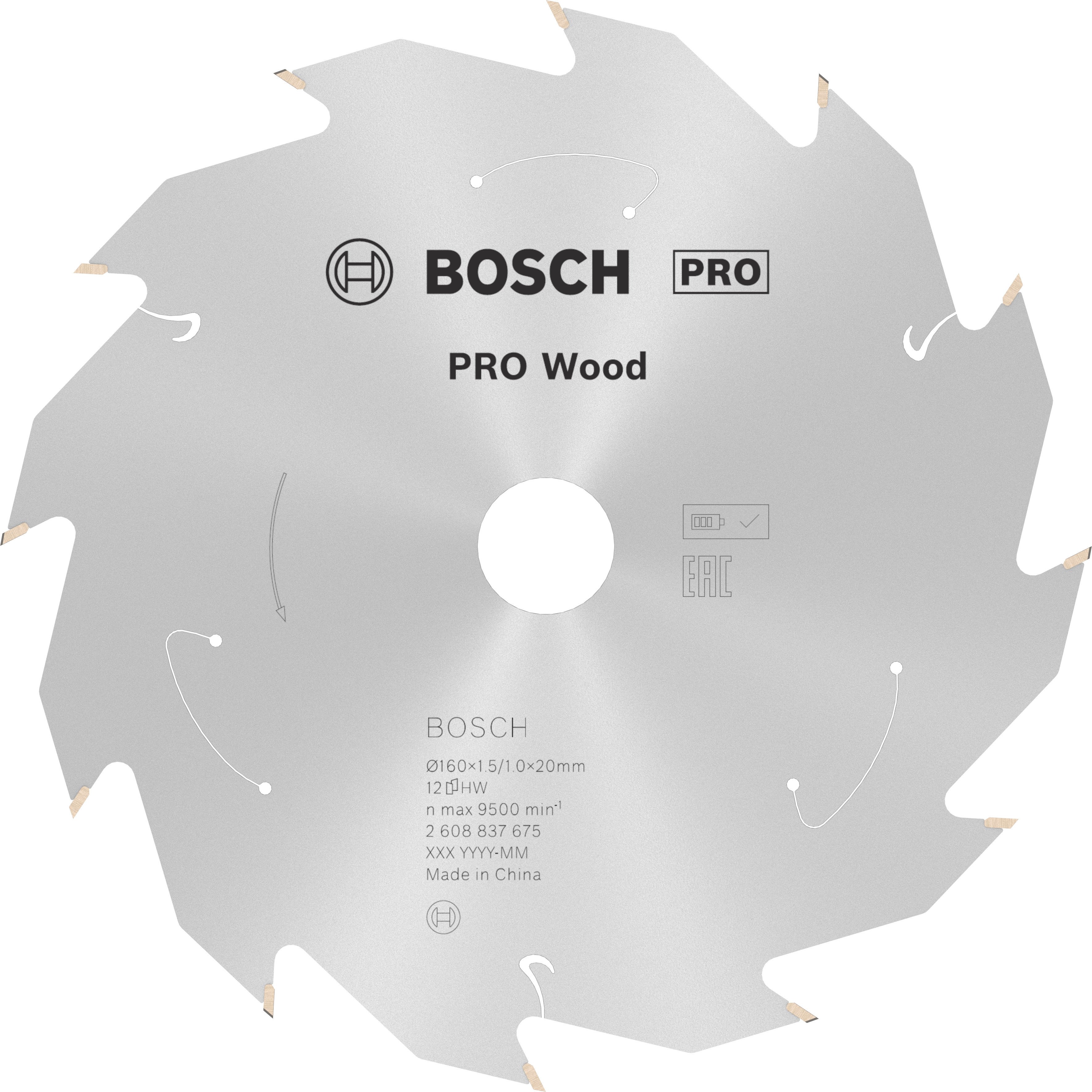 Bosch Accessoires Cirkelzaagblad ACCU Standard for Wood 160x20/15.875x1.5/1.0x12T - 2608837675